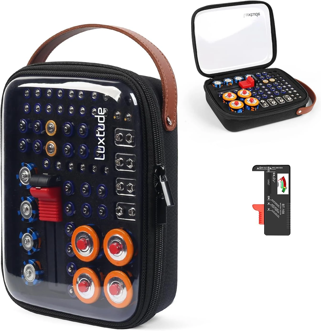 Luxtude Battery Organizer Storage Case with Tester, Clear Battery Storage