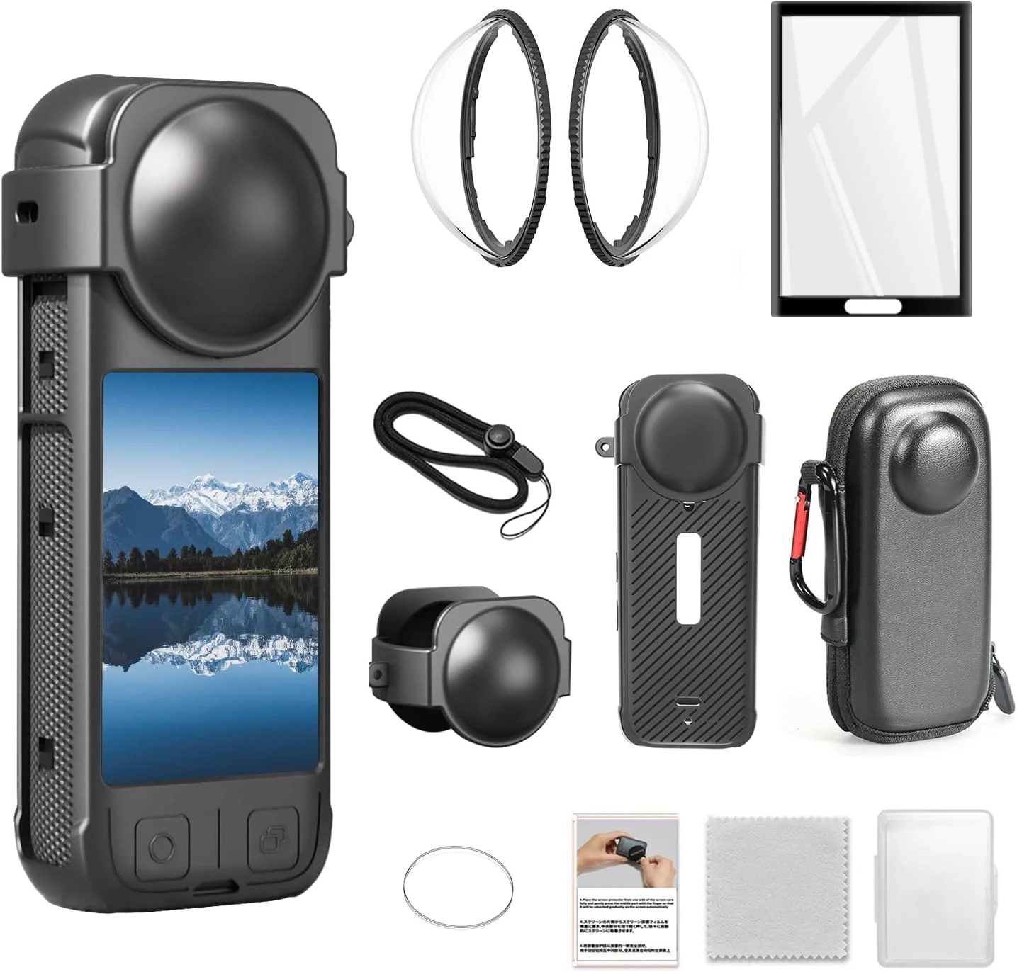 Camera Accessory Kit for Insta 360 X4（No Fit for X4 AIR）- Lens Guards, Silicone Case, Camera Case,Screen Protectors (Black, Unisex)