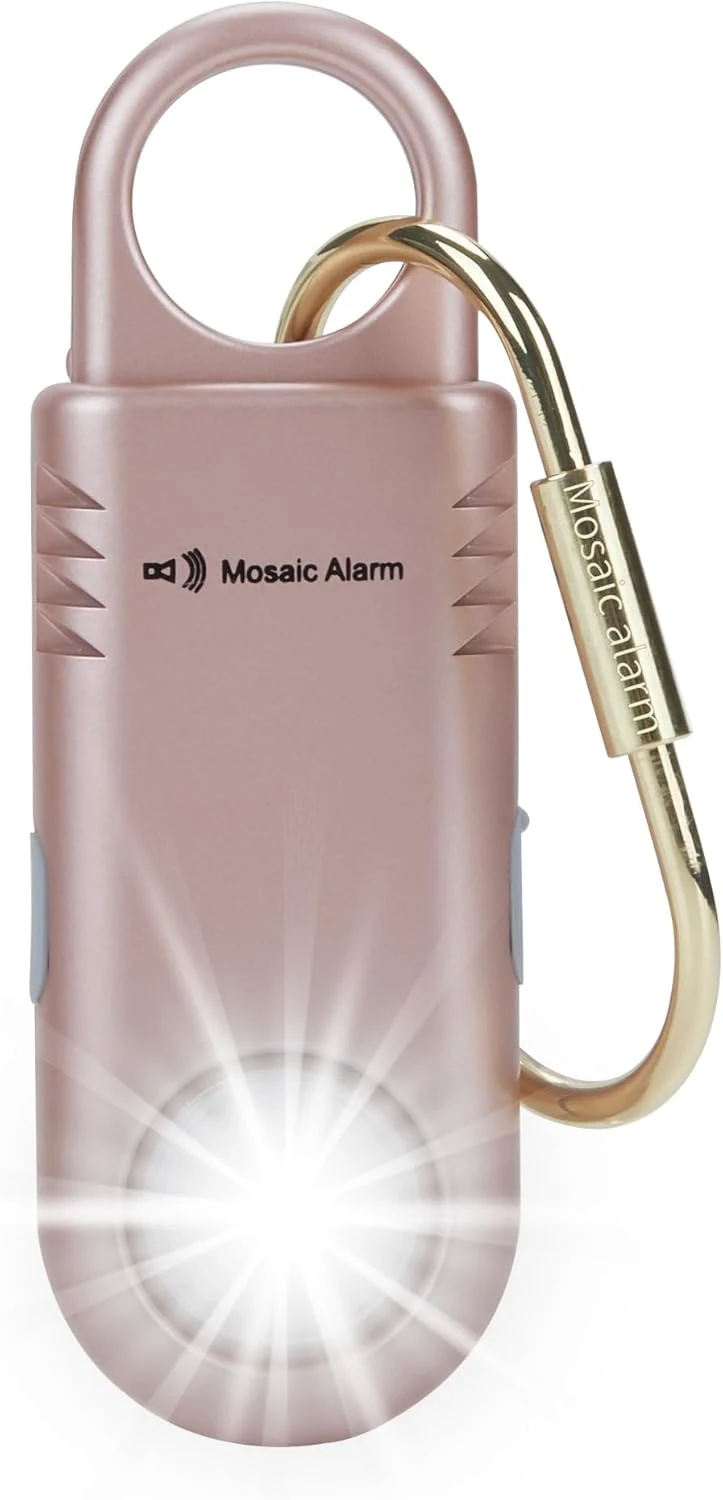 135dB Rechargeable Personal Safety Alarm Built-in Ultra-Bright Flashlight Non Slip Keychain Emergency SOS Siren (Rose Gold)