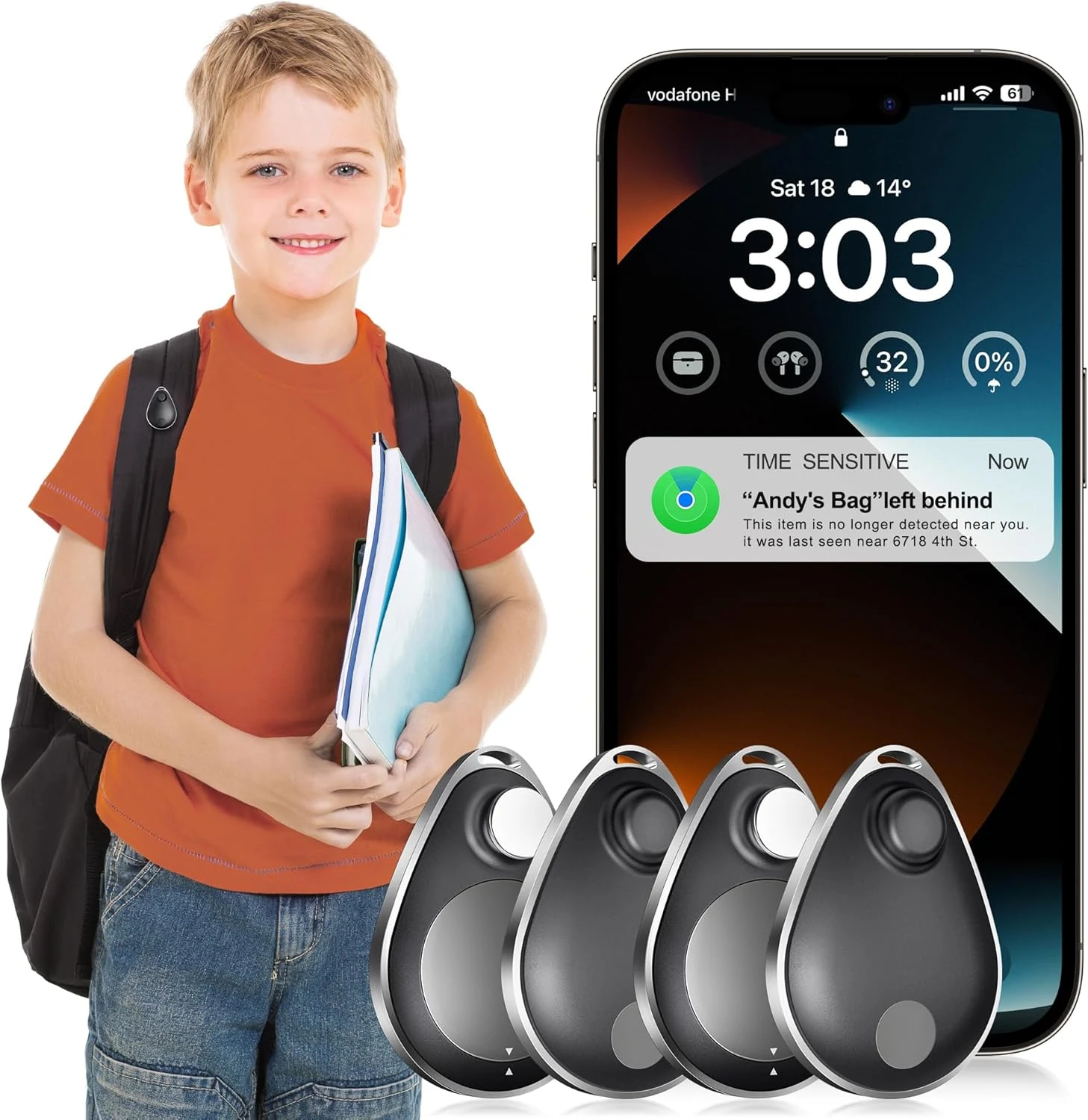 lulaven GPS Tracker for Kids 4 Pack, Magnetic Unlocker Tool, Hidden Anti-Removal Pin Tag