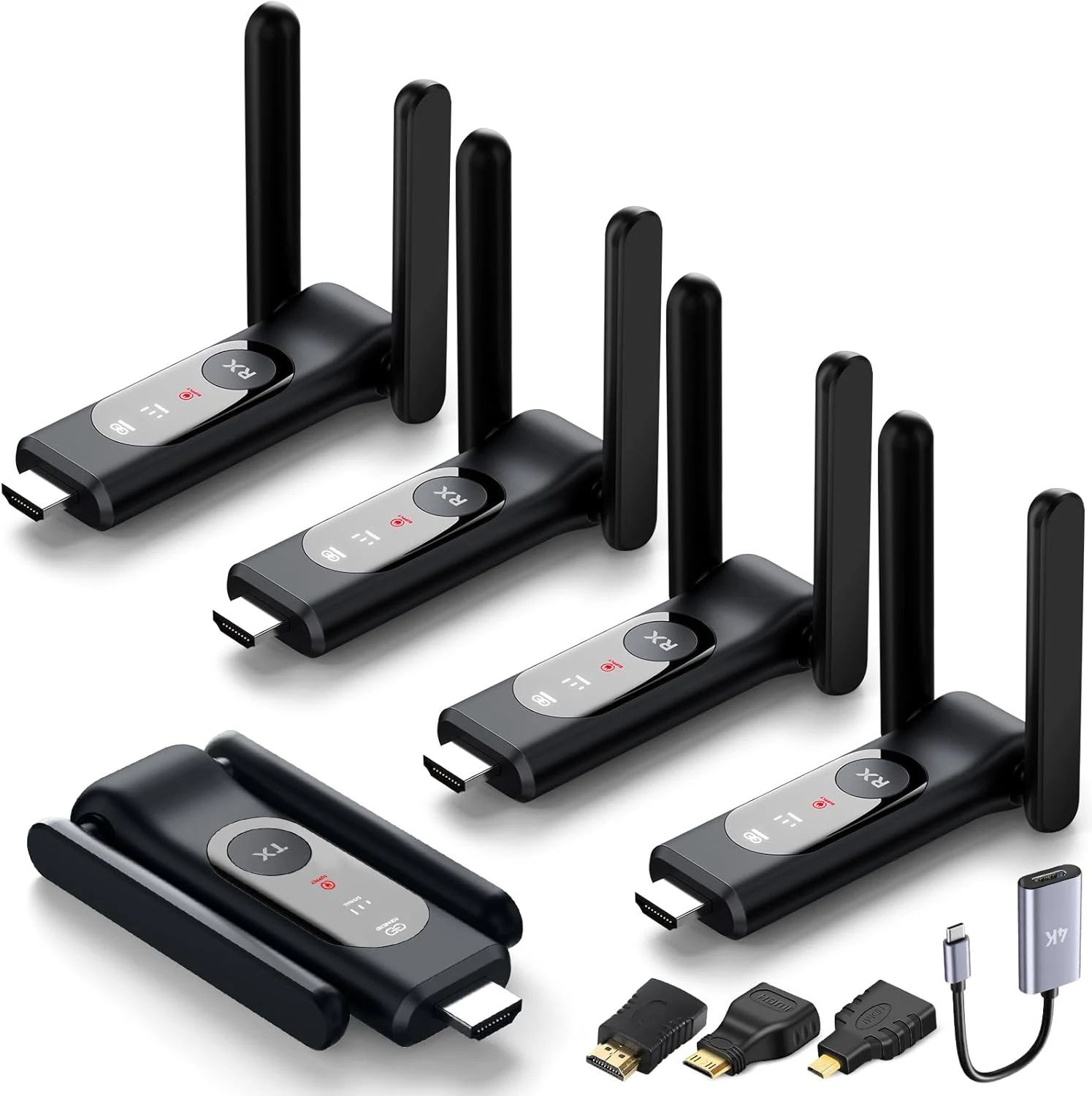 Wireless HDMI Transmitter and 4 Receivers, Up to 8 RXs, Extender Plug and Play
