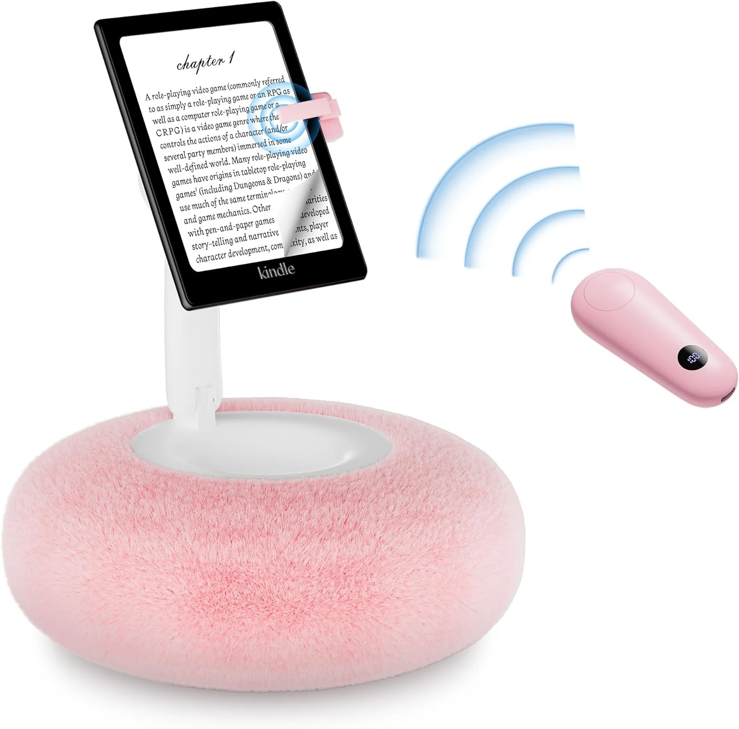 VoltifyMax Magnetic Kindle Holder with Page Turner, Cozy Pillow Kindle Stand (Pink)