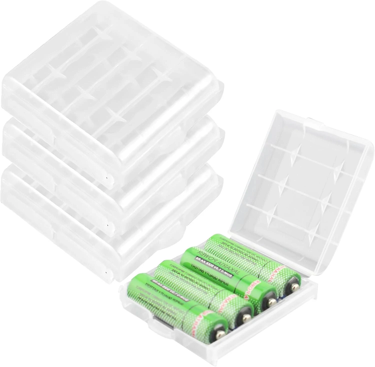 KEEPOW 4 Pcs AA/AAA Battery Storage Case Holder Box, Clear