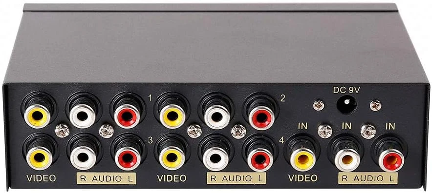 DTECH Powered 4 Way 3 RCA Splitter Box 1 in 4 Out