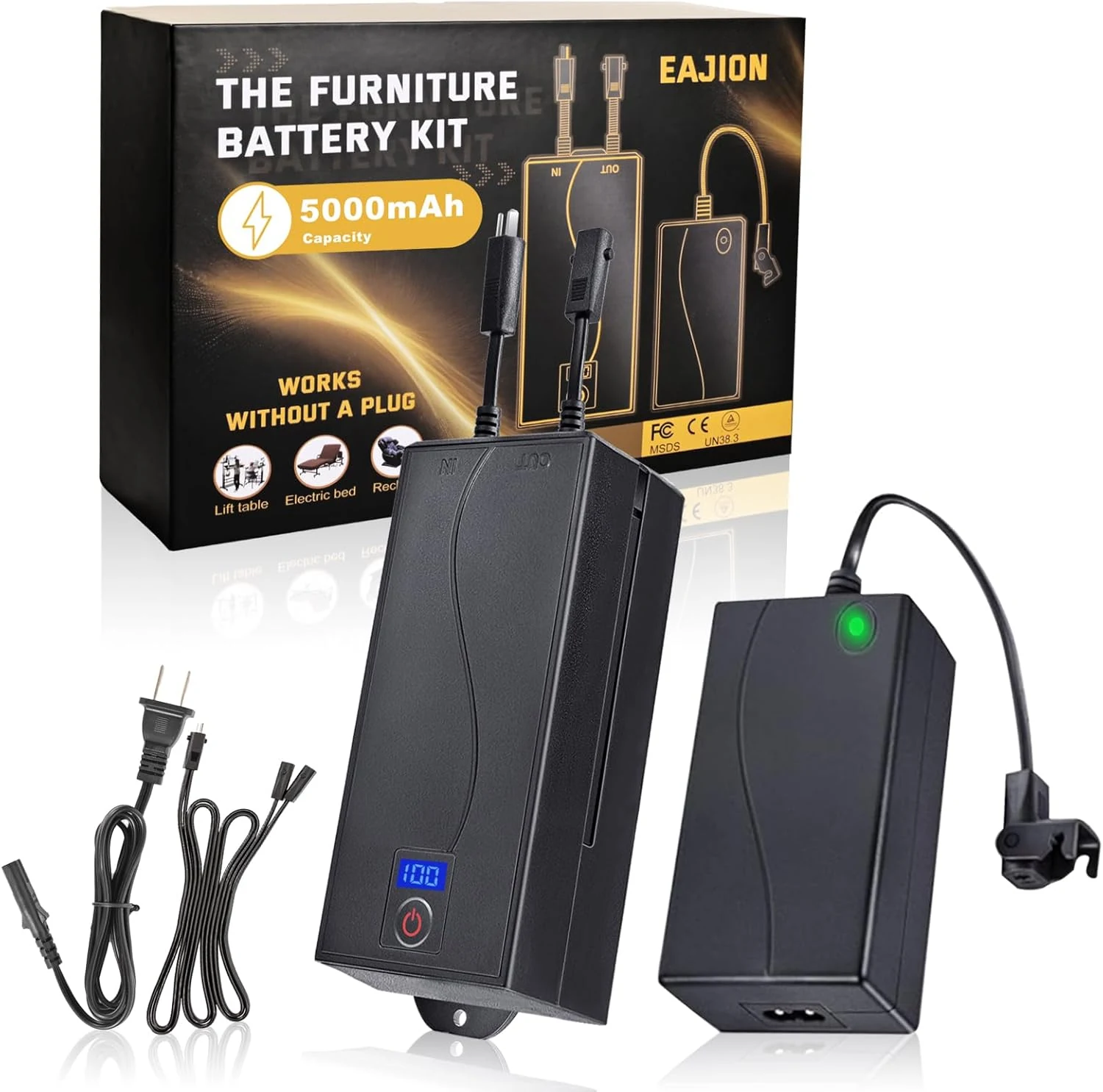 EAJION 5000mAh Universal Battery Pack for Reclining Furniture, Rechargeable Wireless Power Supply