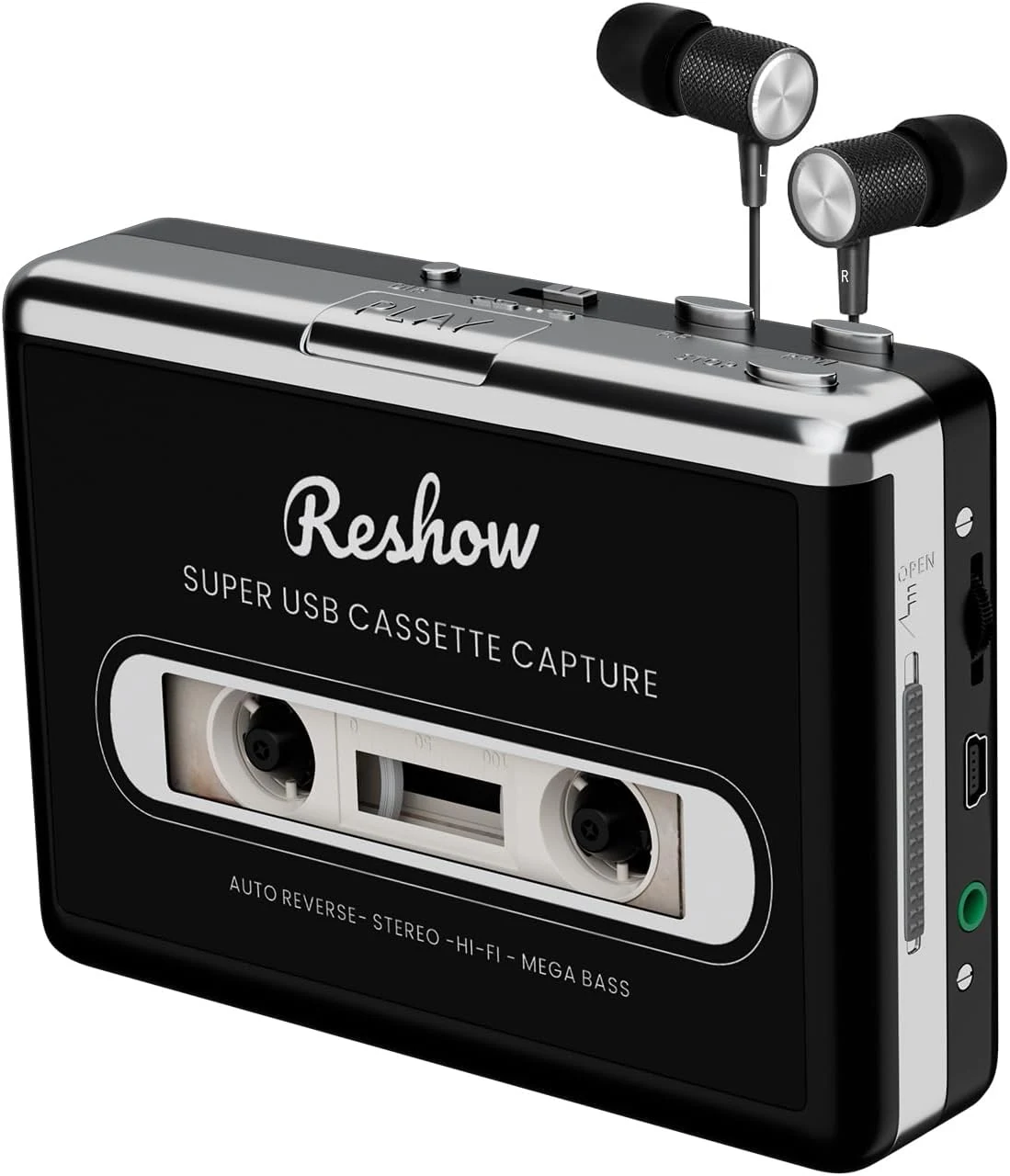 Reshow Cassette Tape Player – Portable Tape Player Audio Cassette to Digital Converter, Compatible with Laptops and Personal Computers Convert Cassette Tape Recorder to iPod Format (Black)