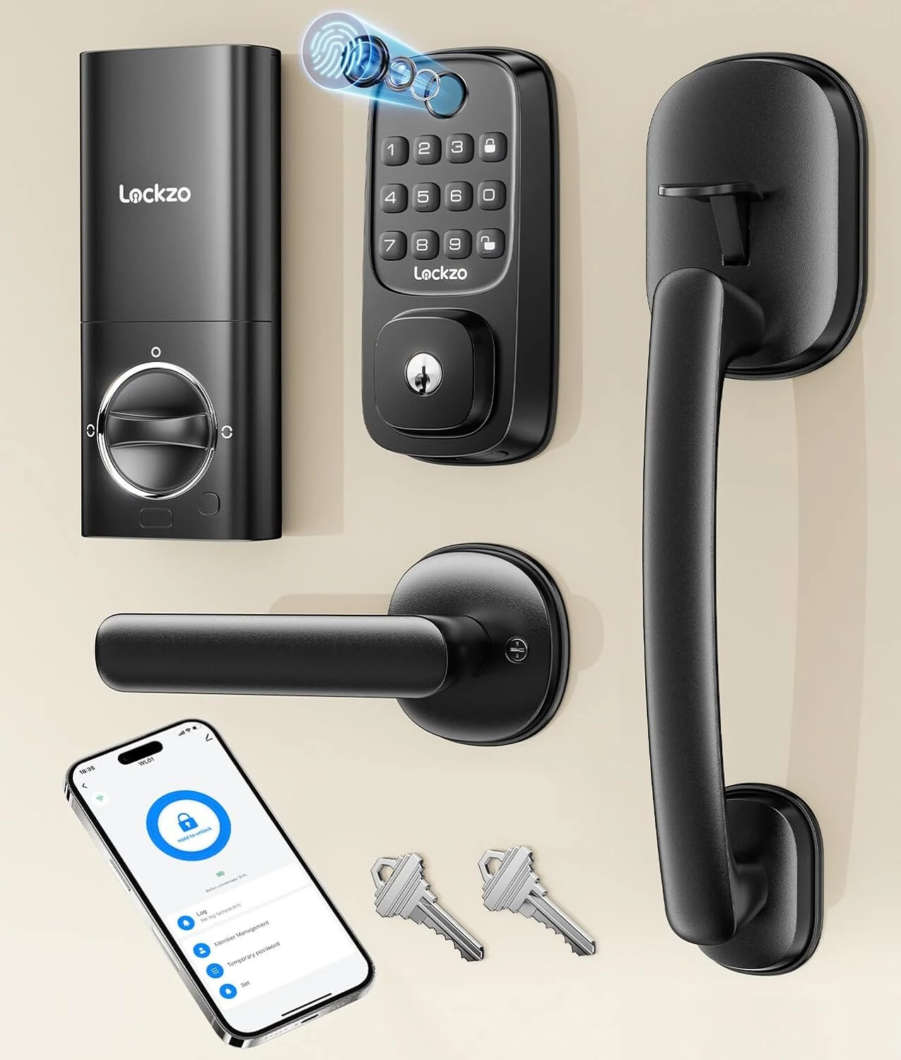 Lockzo Smart Deadbolt Lock Fingerprint with 2 Lever Handles, Keyless Entry (WL01)