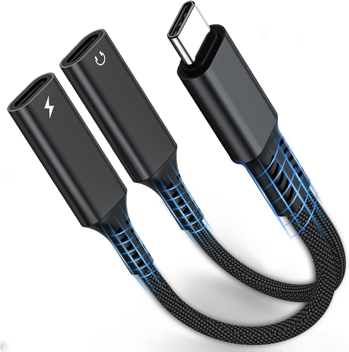 KINDRM USB C Splitter, Dual USB C Headphone and Charger Adapter (1 in 2 Out)