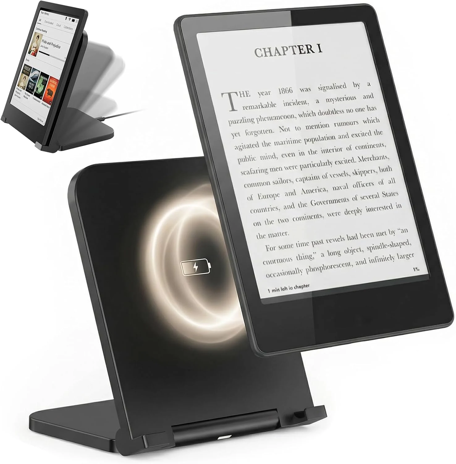 Doohoeek Foldable Wireless Charging Stand Compatible with Kindle Paperwhite Signature (2022/2024), Colorsoft Signature &Galaxy Ebook