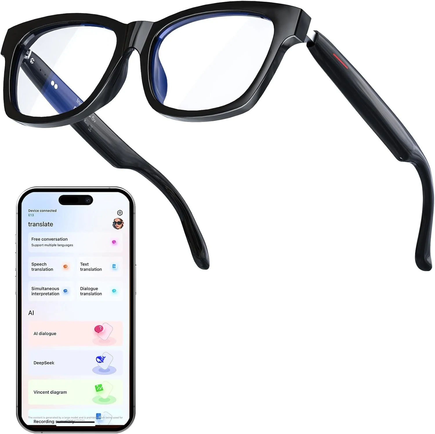GLOSSIA AI Smart Glasses (Bluetooth audio, blue light, translation)