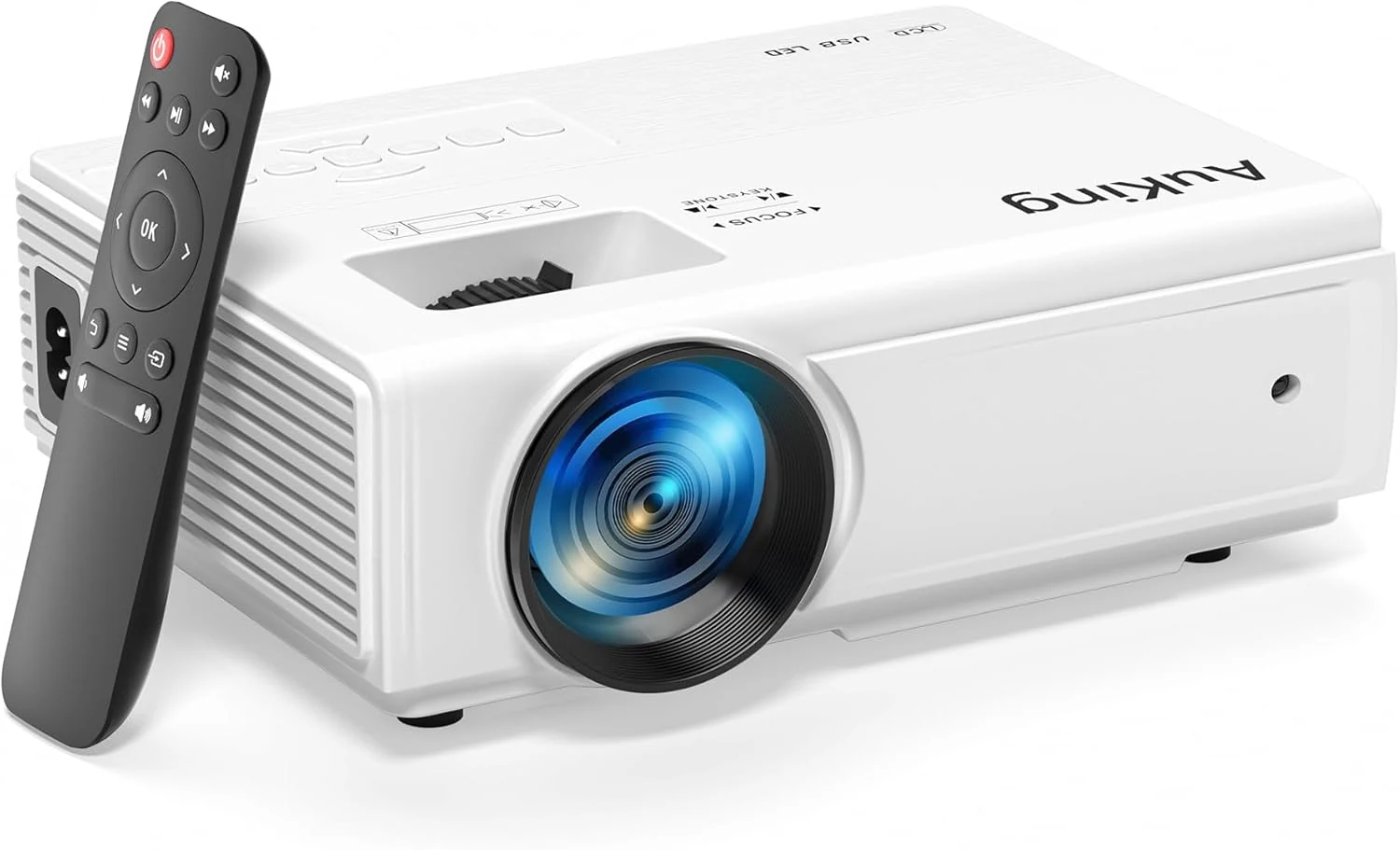 AuKing Projector, 2026 Upgraded Mini Projector, Full HD 1080P Home Theater Video Projector (White)