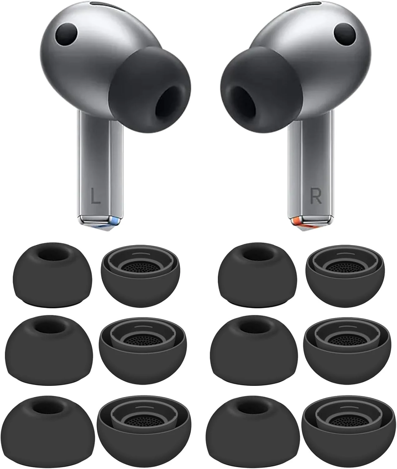 6 Pairs Galaxy Buds 3 Pro Ear Tips (S/M/L) Replacement Soft Silicone Gel Eartips for Galaxy Buds 3 Pro and 4 Pro