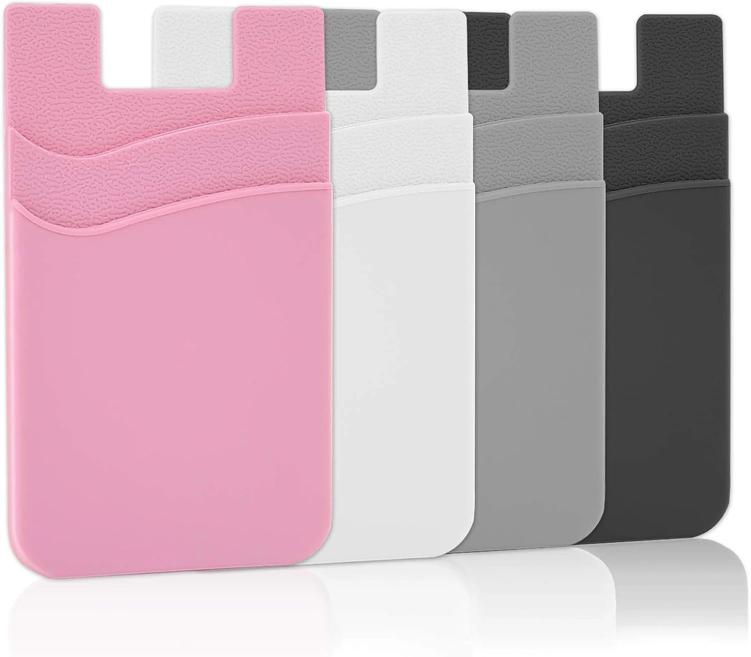 SS Card Holder for Back of Phone, Cell Phone Wallet Stick-on Credit Card Sleeve Pocket Silicone Pouch (4 Pack)