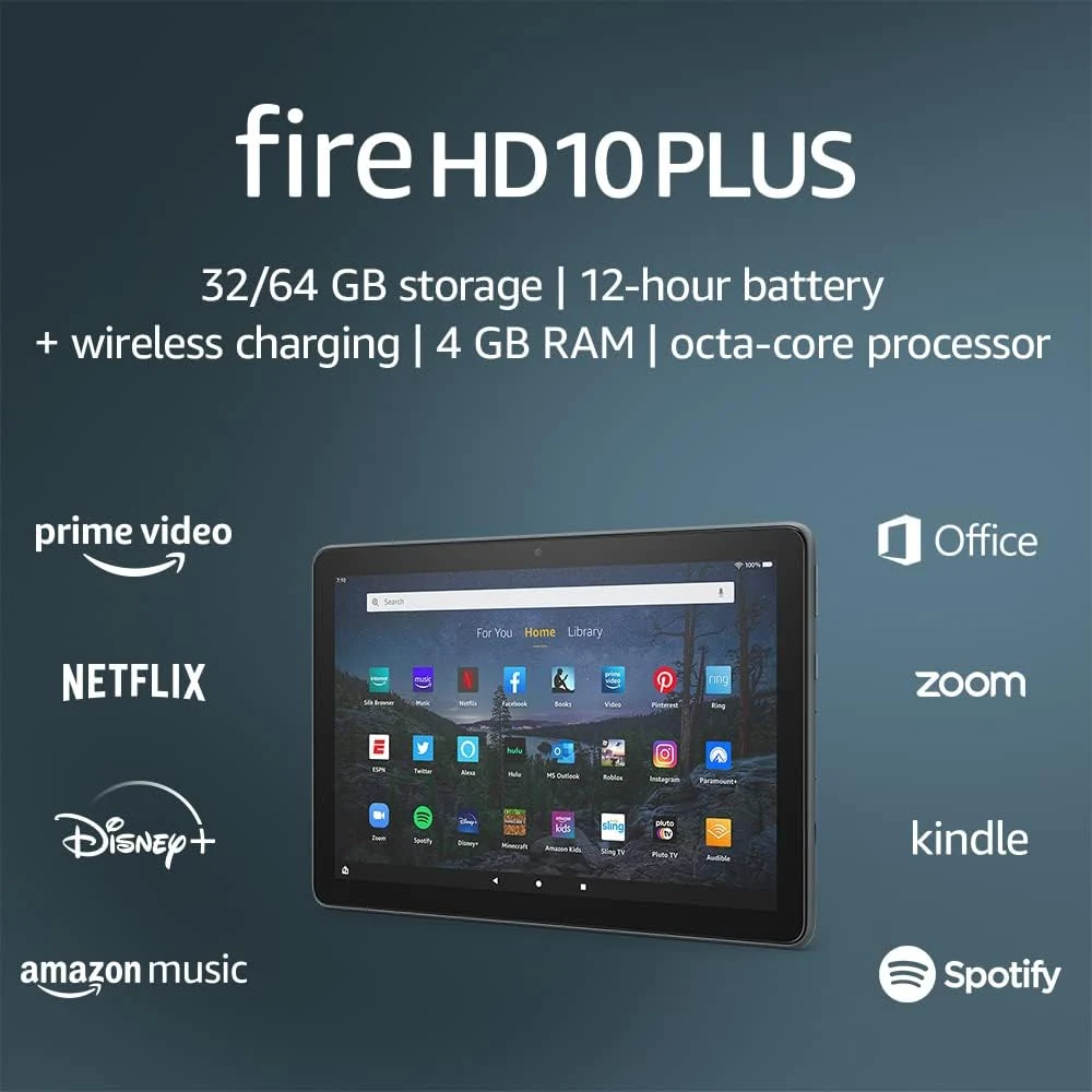 Amazon Fire HD 10 Plus tablet, 10.1", 1080p Full HD, 32 GB (2021 release), Slate