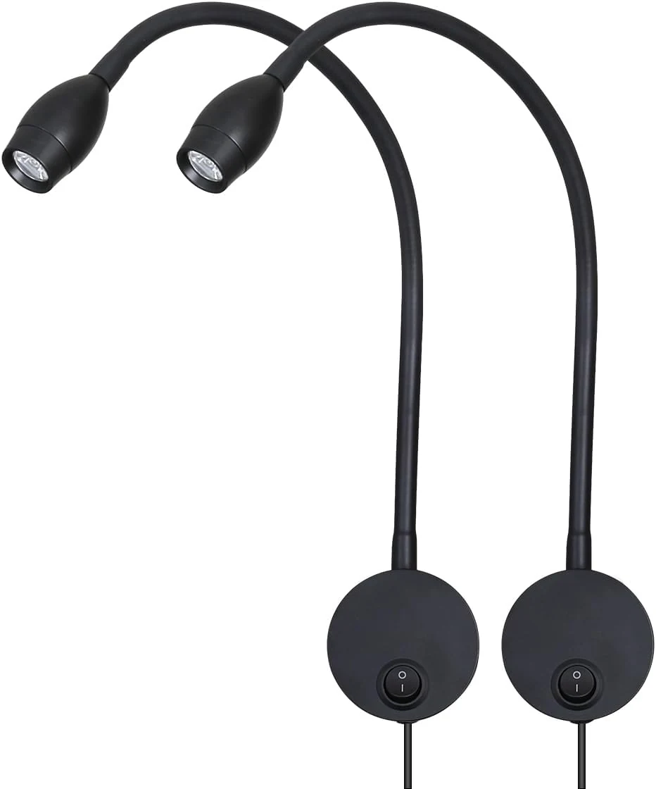 LED Reading Lamp 3W Warm White 3000K for Reading Books Black Plug Cord 2PCS (RS032)