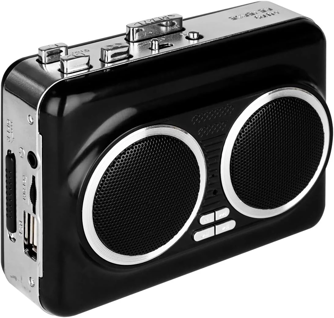 Cassette to MP3 Converter, Portable Recorder w/USB-C, Built-in Speaker, Stereo (Black)