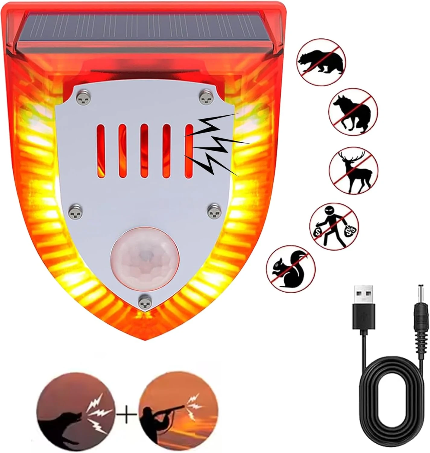 Solar Outdoor Motion Sensor Alarm: 129db Dog Barking & Gunshot review