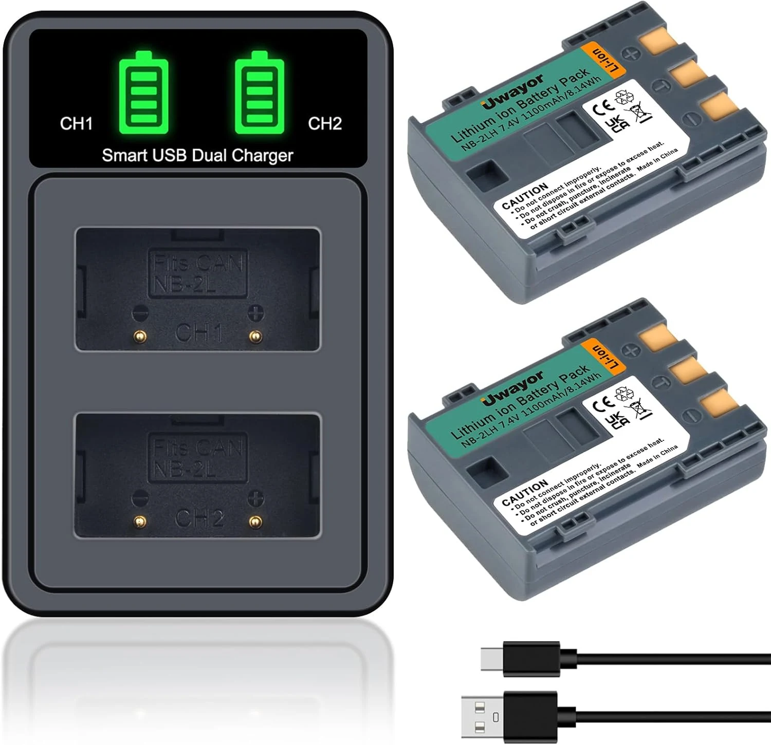 NB-2L NB-2LH Battery 2 Pack and Dual Charger for Canon