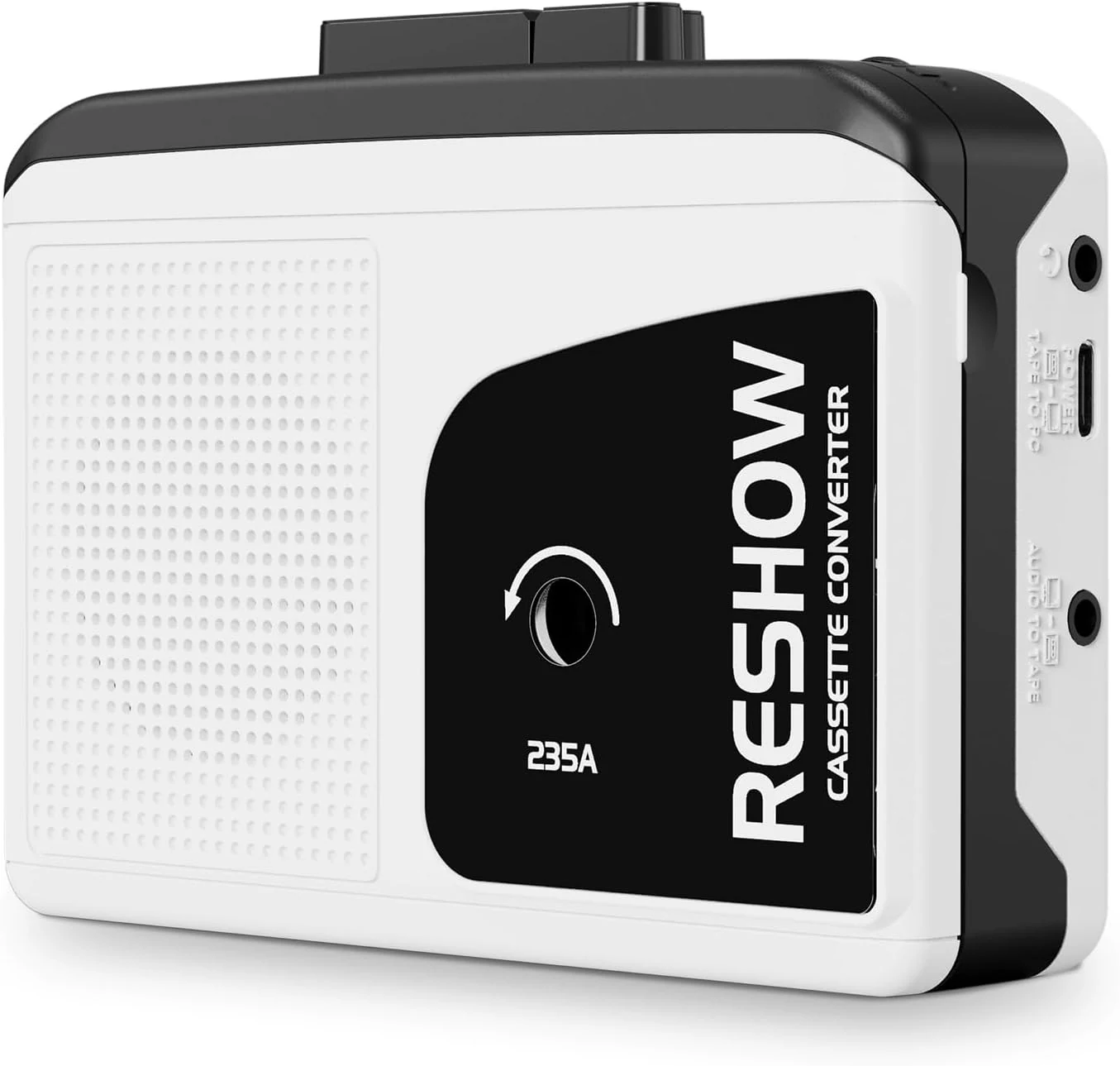 Reshow Cassette Player Recorder, Portable Cassette to MP3 Converter with USB-C, Built-in Speaker, Audio Tape to Digital Converter, Reverse Recording for Stereo Sound (White)