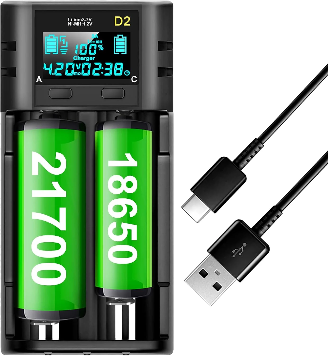 18650 Battery Charger,LCD Display Charger for 3.7V Li-ion Battery 18650,26650,21700,18500,18350,16650