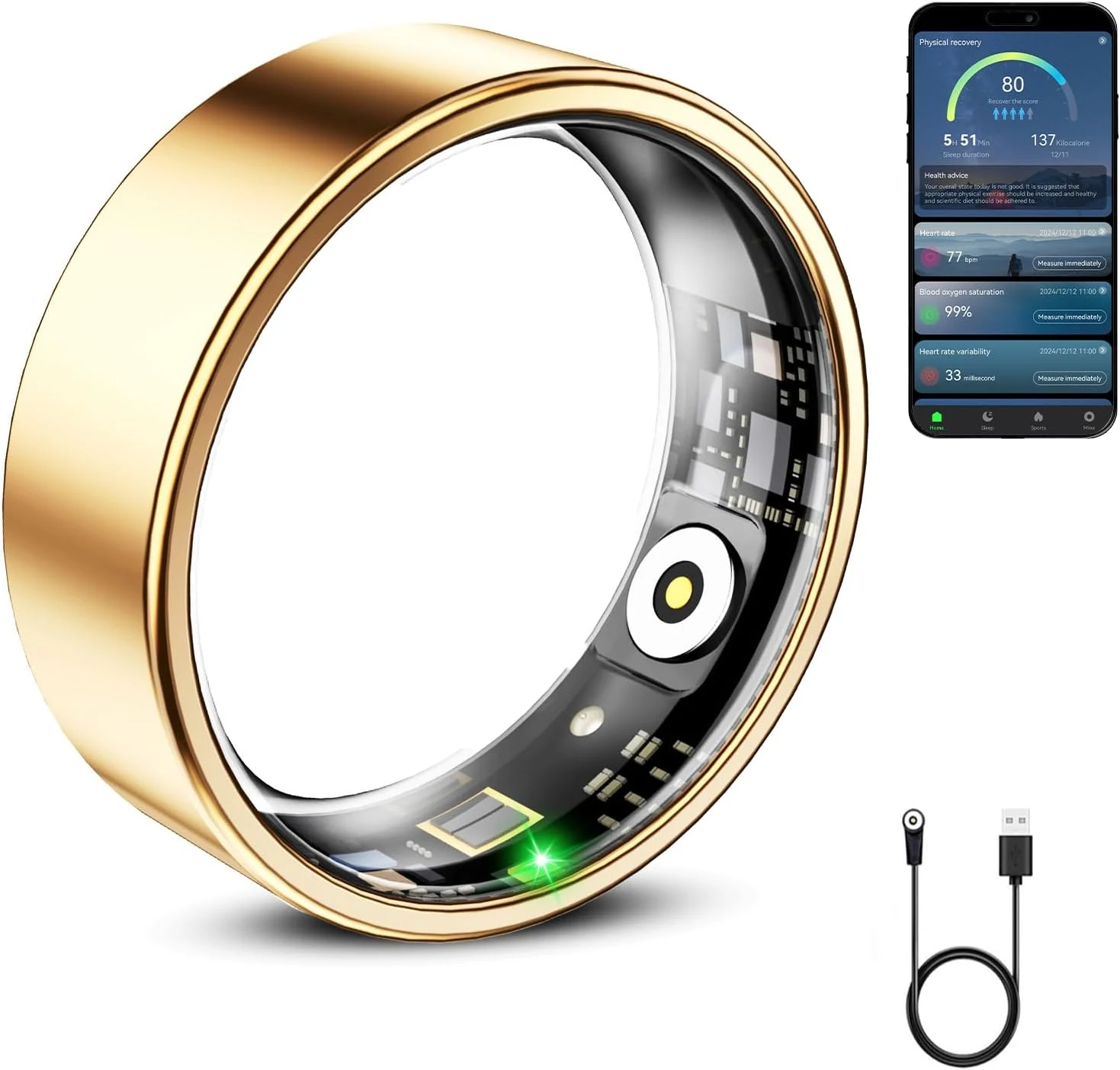 Mirlray Smart Ring for Women & Men, Smart Ring Health Tracker, Blood Oxygen & Heart Rate Monitor, Long Lasting Battery Sleep Ring, Waterproof Fitness Ring (Rose Gold, 7)