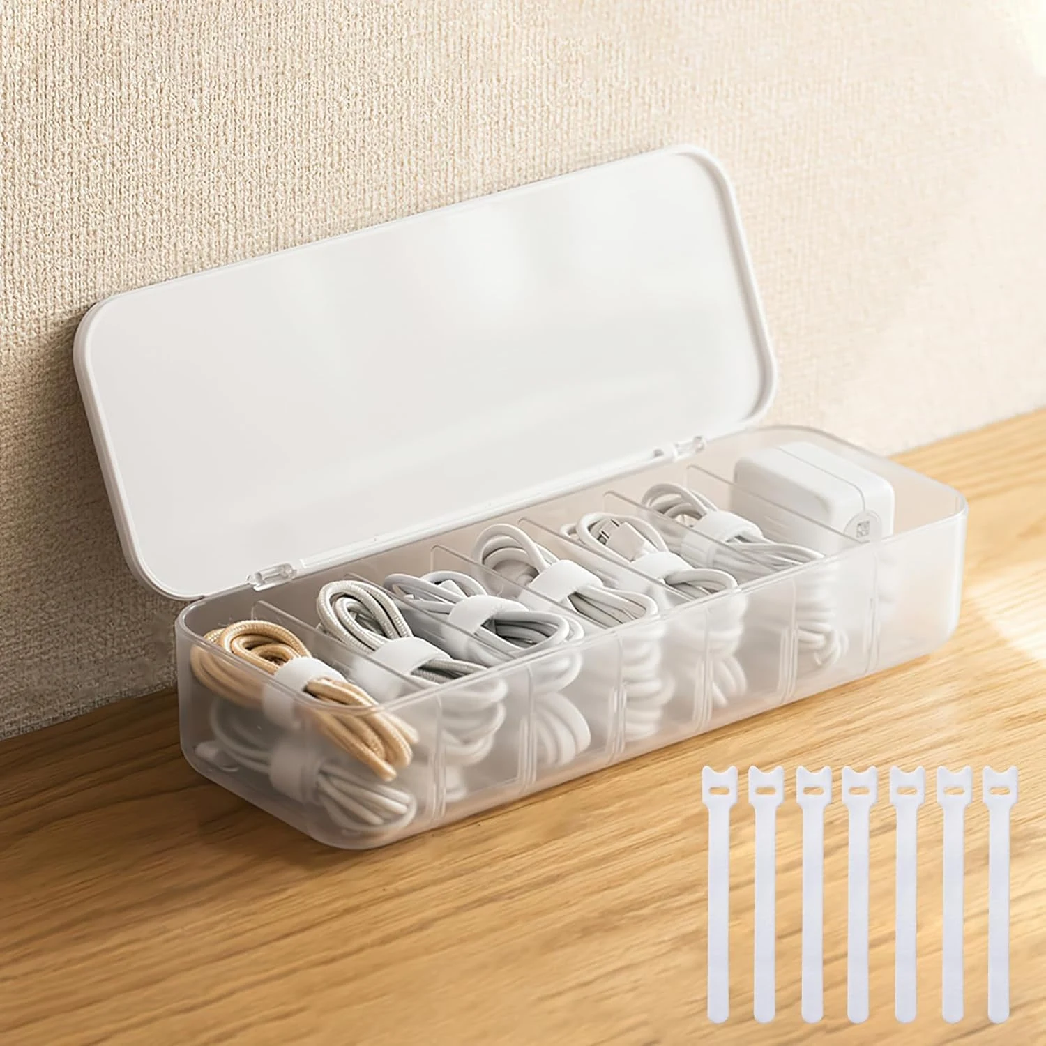 PAVSTINE Cable Organizer Storage Box with 7 Wire Ties,Desktop Cable review