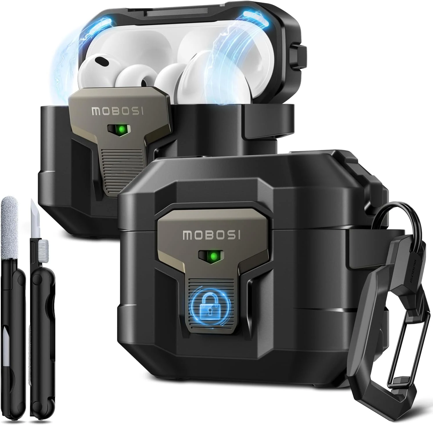 MOBOSI for AirPods Pro 3 Case 2025 with Drop-Proof Lock, Cleaning Kit & Keychain, Compatible with MagSafe