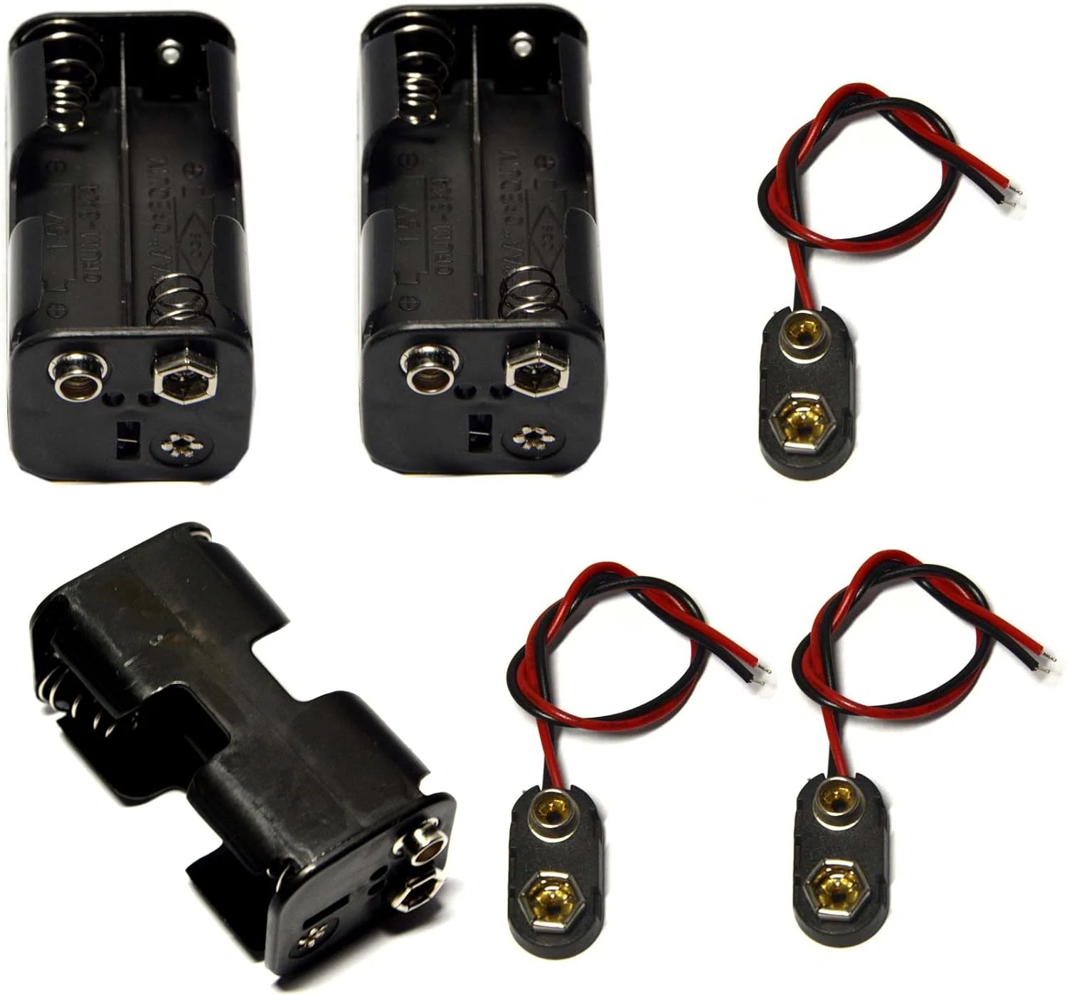 3 Pcs 4 x 1.5V (6V) AA Battery Holder Leads with 3 Pcs 9V I Type Snap Connector Plastic Housing Two Layers Battery Case