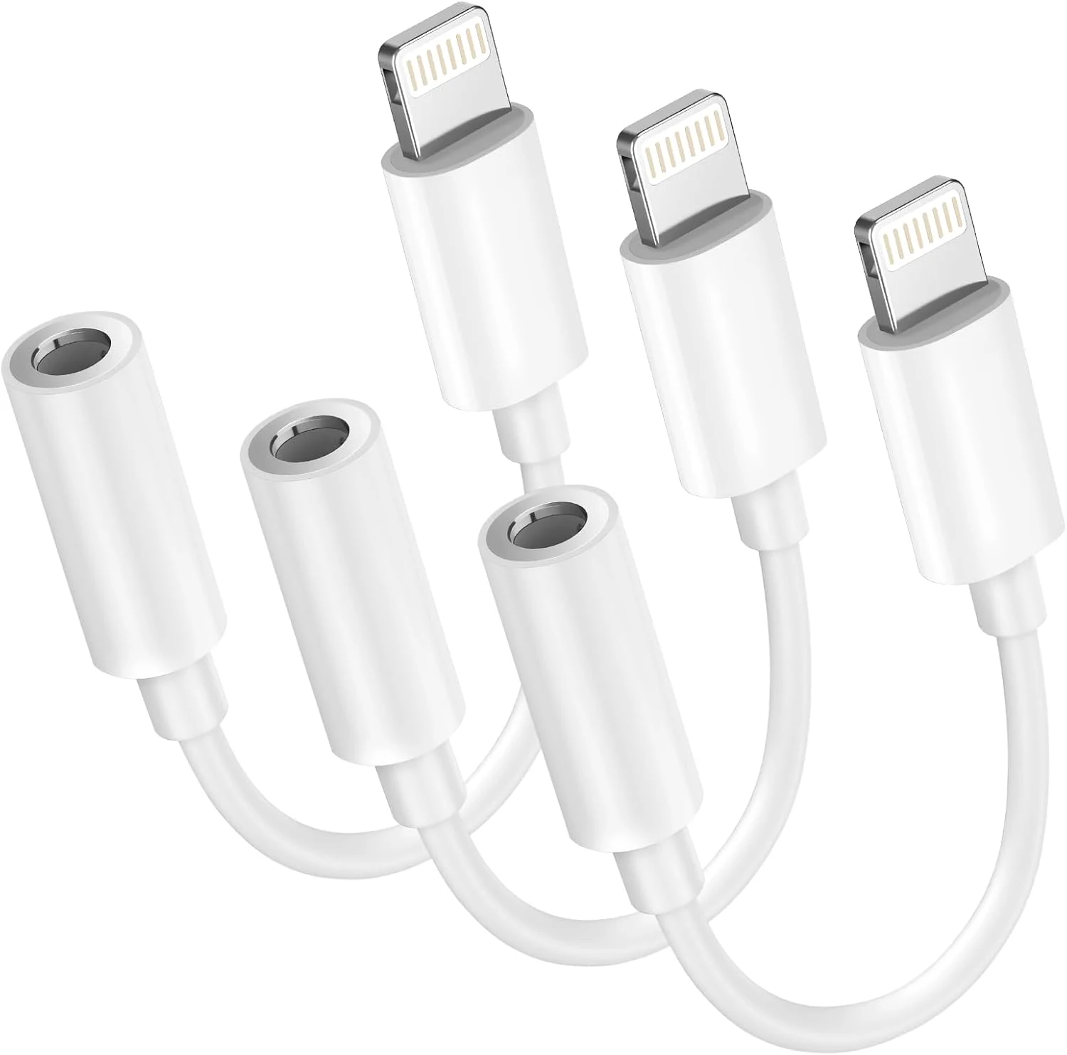 Aprolink Apple MFi Certified 3-Pack Lightning to 3.5mm Headphone Jack Adapter with DAC