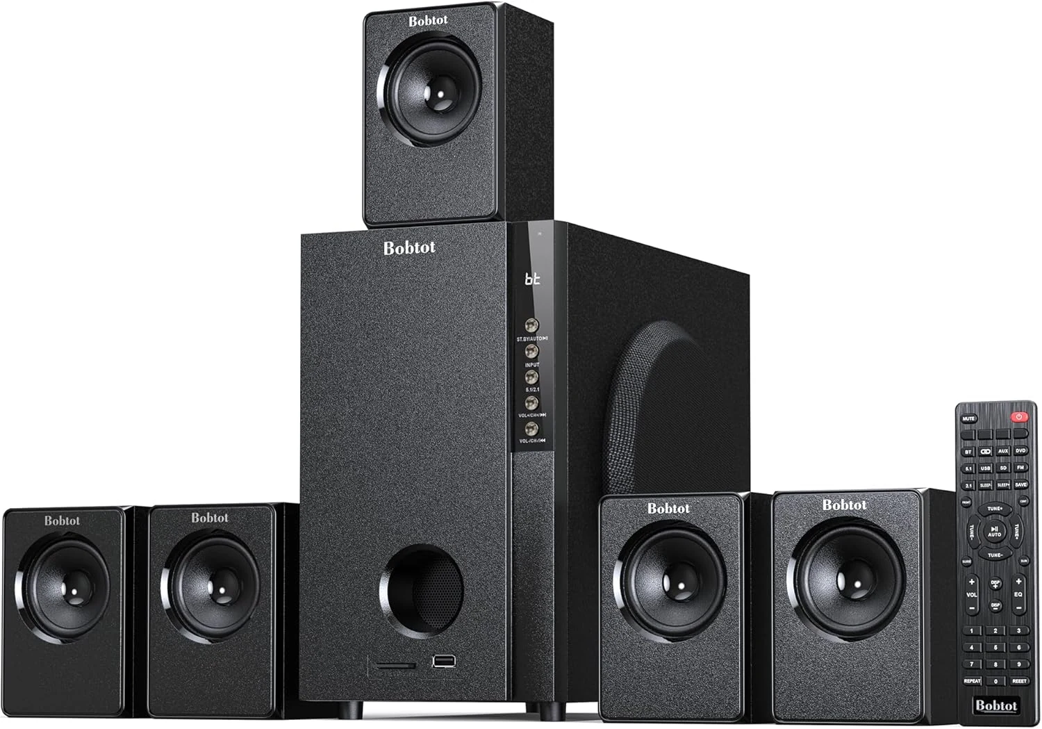 Bobtot Home Theater Systems with 5.25 inch Subwoofer, 5.1 Wired Satellite Surround Sound Speakers