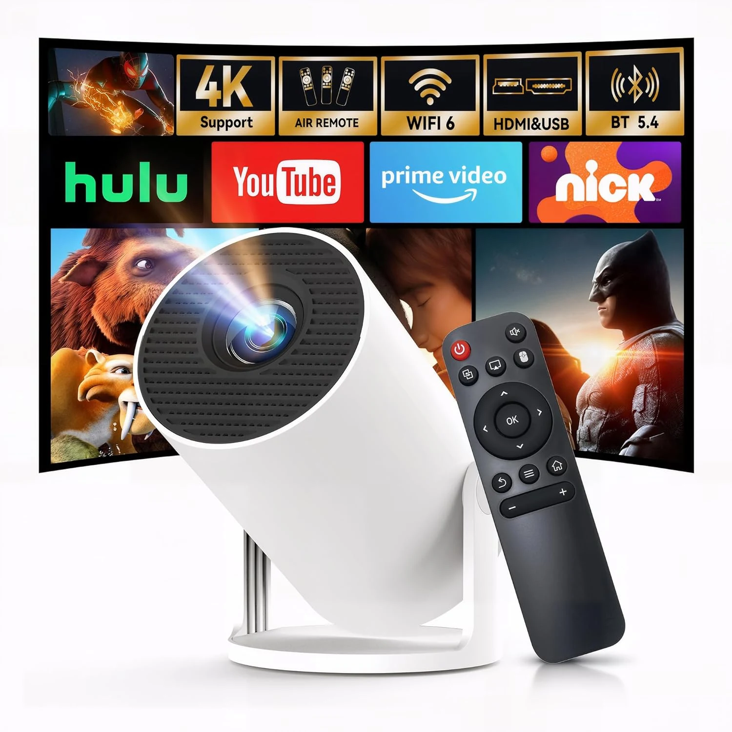 [Built-in Apps & 2026 Upgraded] Mini Projector with Wi-Fi 6 & Bluetooth 5.4, 1080P 4K Support Full HD, Auto Keystone 360° Portable Home Cinema Smart Projector for iOS/Android X1