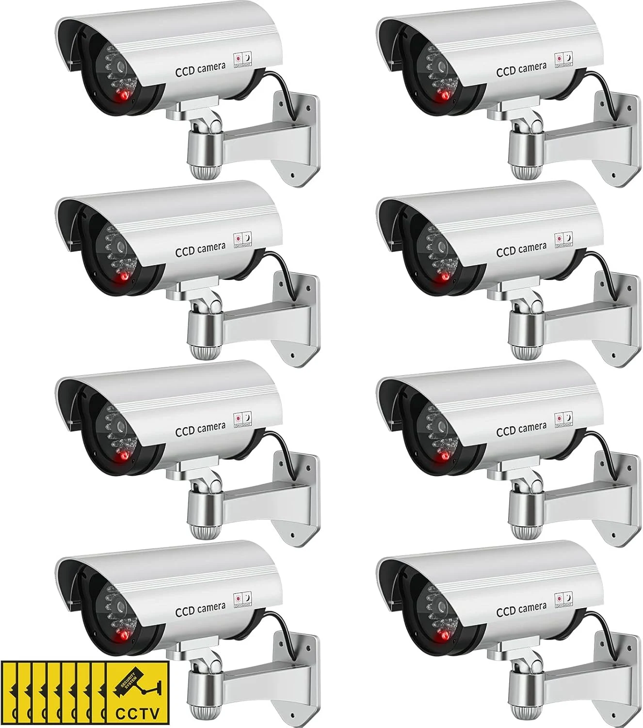 Macarrie 8 Pcs Fake Camera Dummy Security Camera with Flashing LED Light (Solar, No Battery)