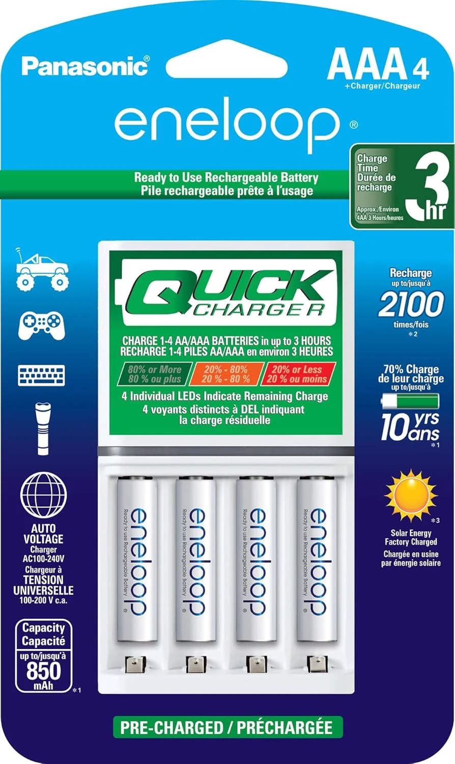 Eneloop Panasonic K-KJ55M3A4BA Advanced Individual Battery 3 Hour Quick Charger with 4 AAA Rechargeable Batteries
