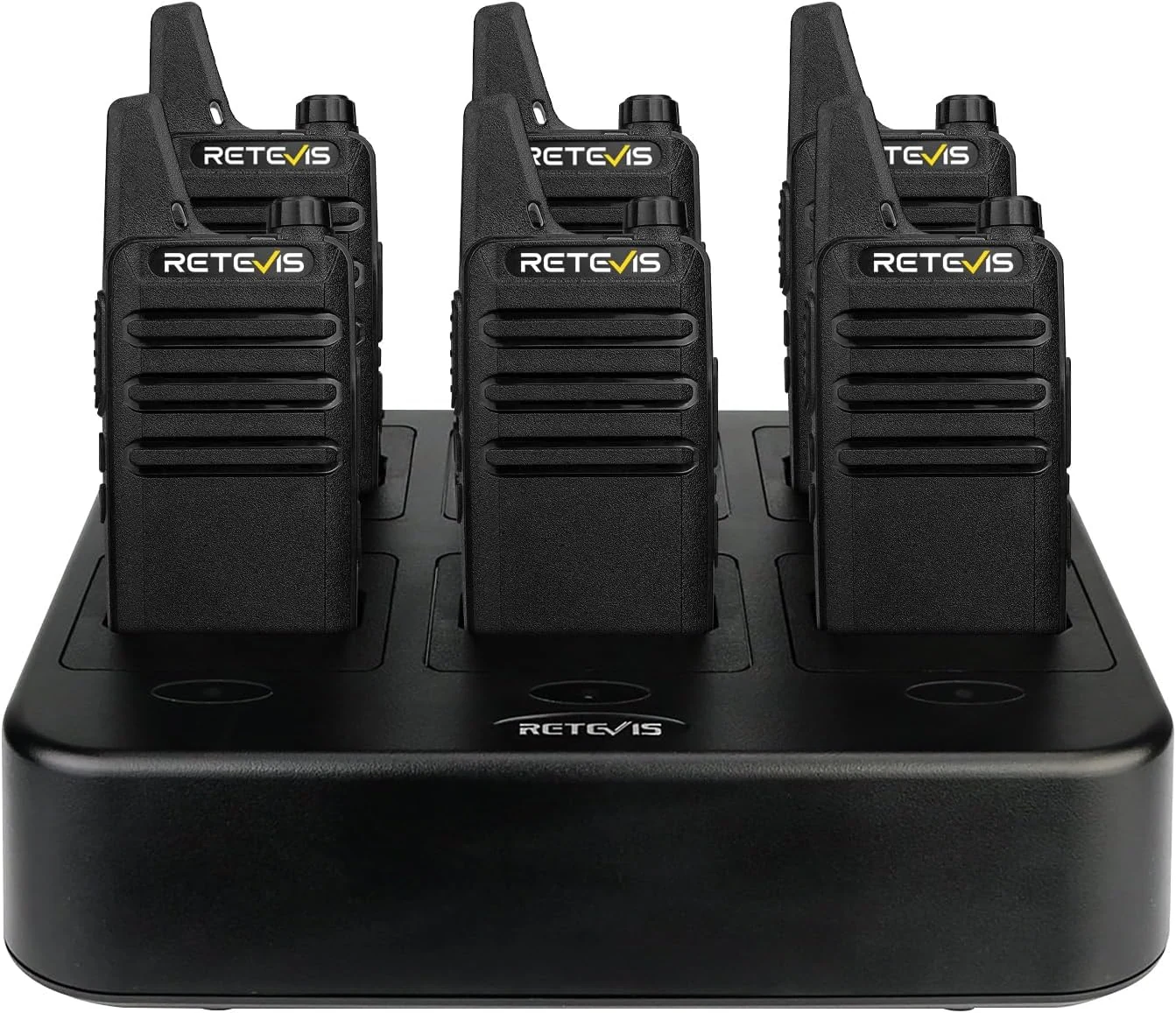 Retevis RT22 Walkie Talkies Rechargeable Hands Free 2 Way Radios (6 Pack) with 6 Slot Multi-Charger
