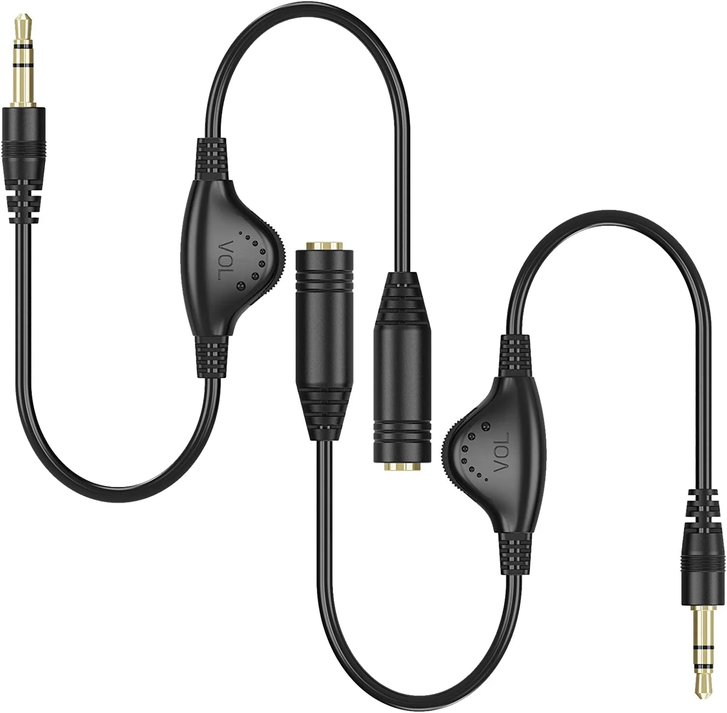 PChero 3.5mm Headphone Extension Cables, 2pcs 3.5mm Male to Female Stereo Audio Extension Cord with Volume Adjustment Control for Smartphone Tablets MP3 Players - 10inch