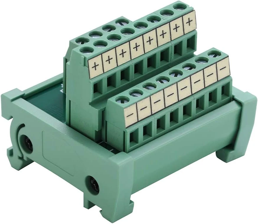 2 in 8 Out Terminal Blocks Module, 25A DIN Rail and Panel Mounting Power Distribution Breakout Board for PLC Servo Power Amplifier