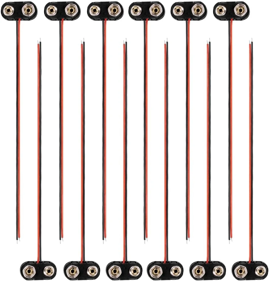 12 Pack T-Type 9V Battery Clip, 1 Dozen 9V Battery Connector with Hard Plastic Case, 9 Volt Clip Connector with Wire Leads