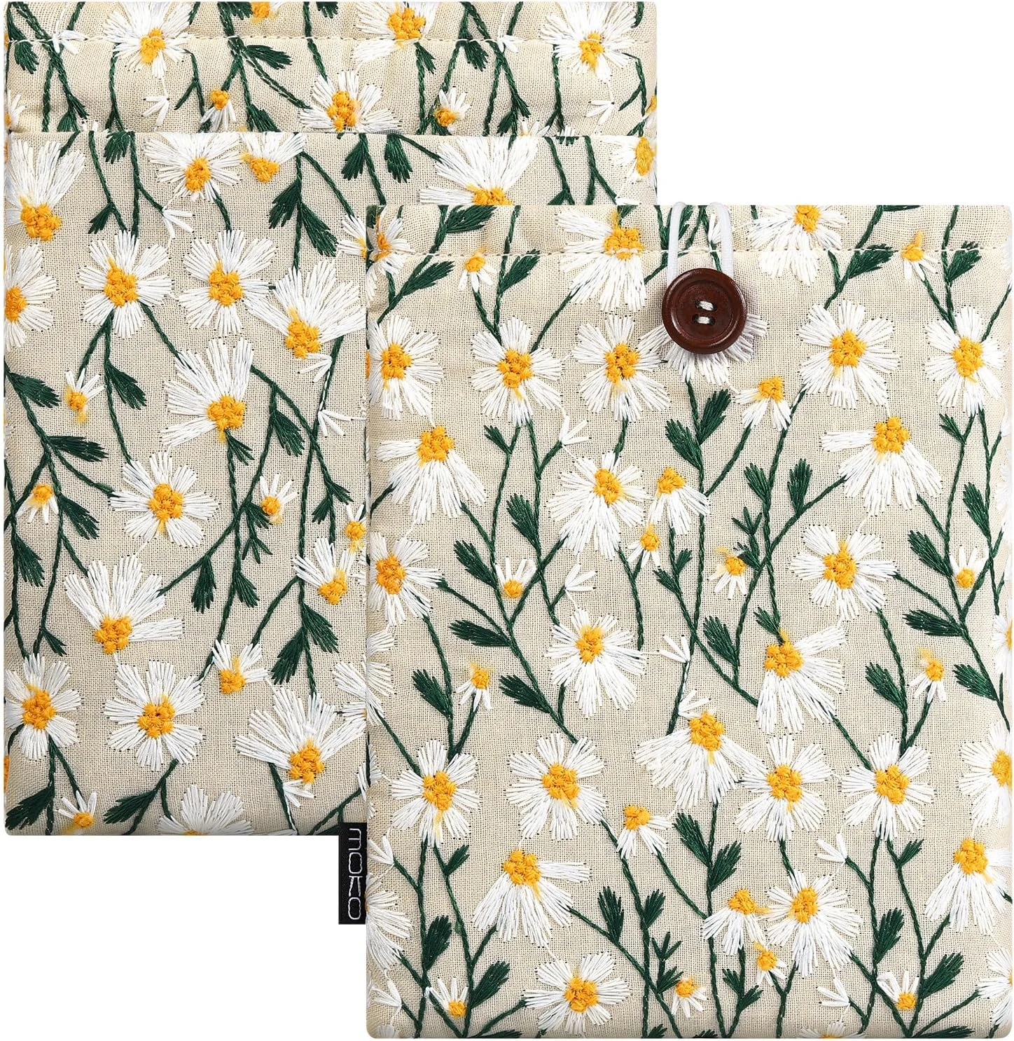 MoKo 6-7 Inch Embroidered Daisy Padded E-Reader Sleeve Zippered Bag with Back Pouch