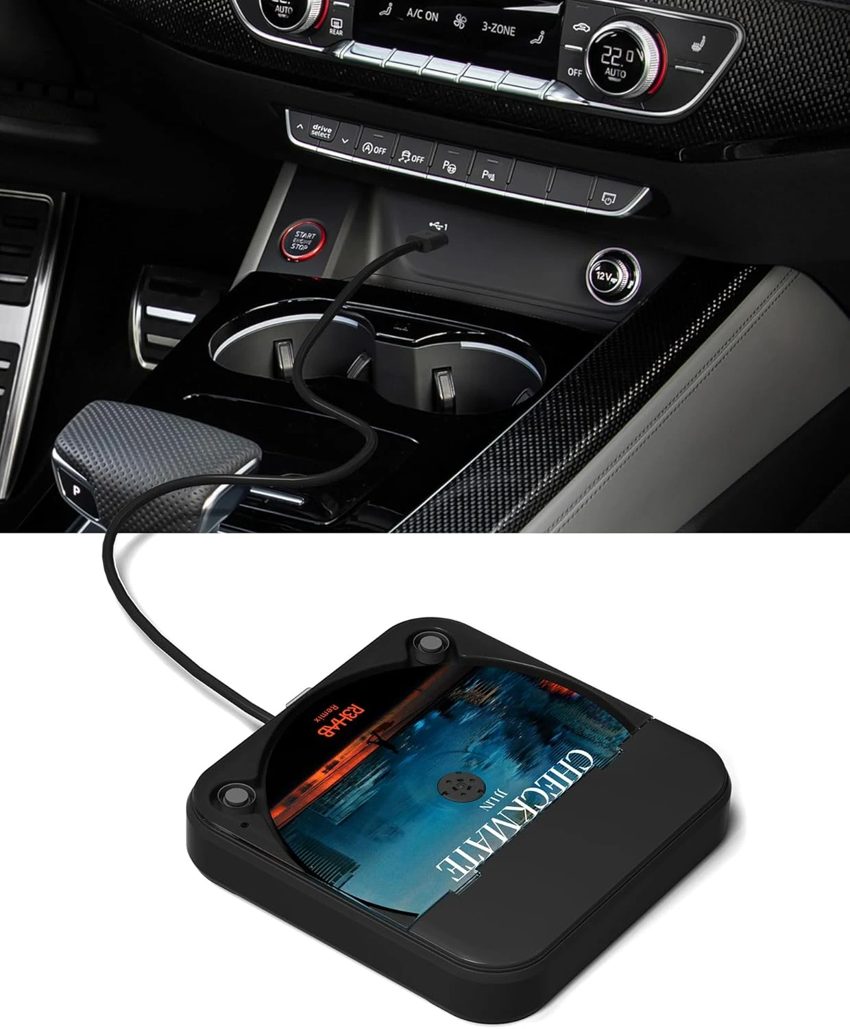 ENVYCLOUD Portable Car CD Player with USB/AUX Port, External CD Player Compatible with Car Radio Stereo