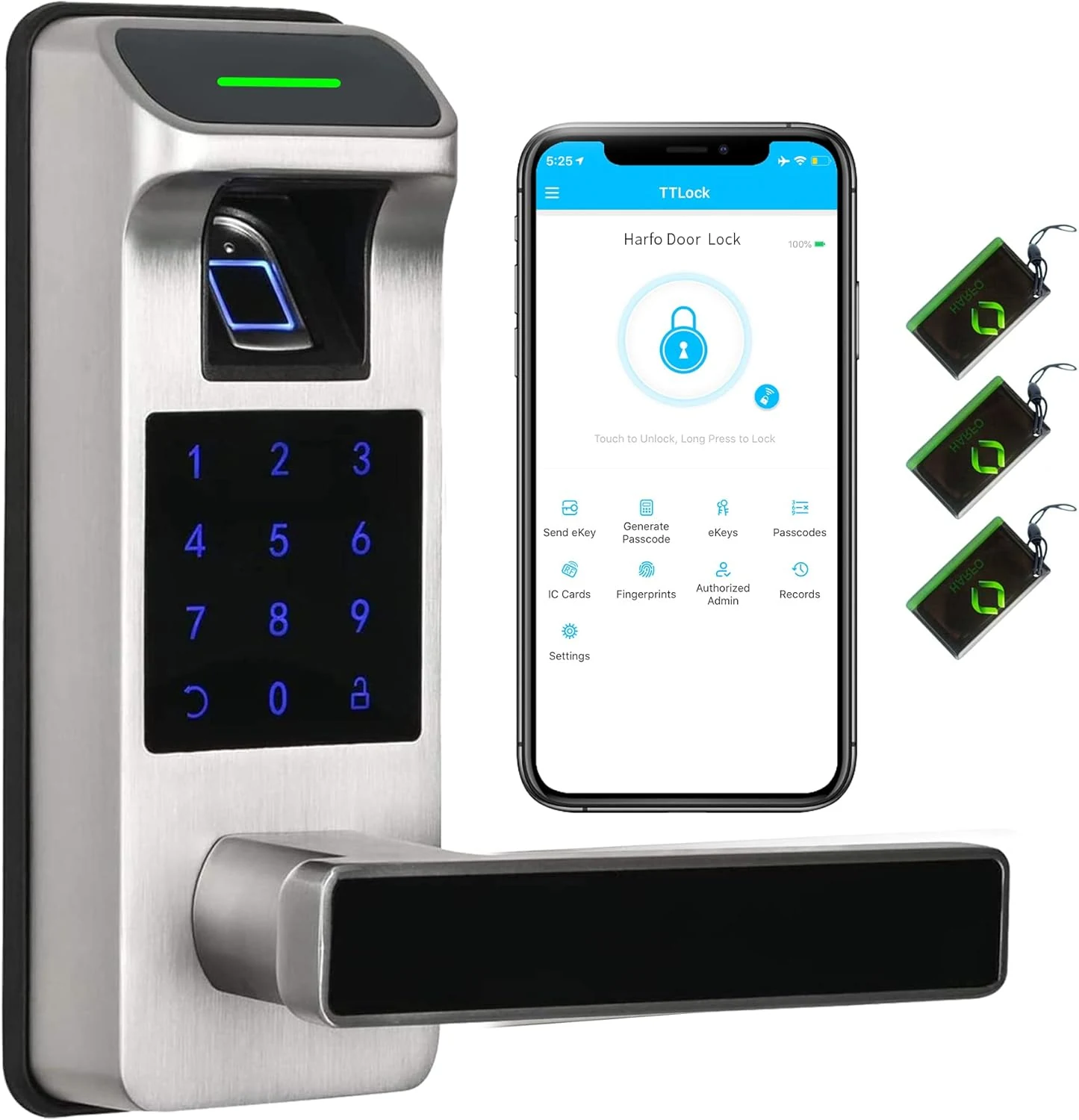 Fingerprint Door Lock, Heavy Duty Full APP Control Touchscreen Keypad Keyless Lock with Reversible Handle, Perfect for Home/Office/Bedroom Doors (Satin Nickel)