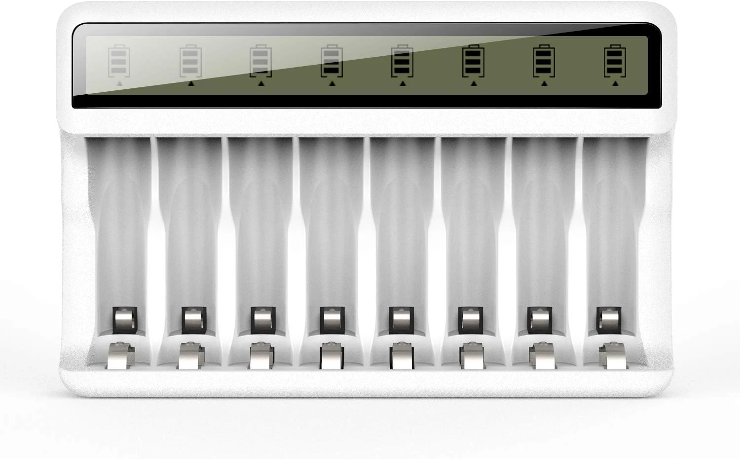 POWEROWL 8 Bay AA AAA Battery Charger with LCD Display (USB Quick Charging, Independent Slot)