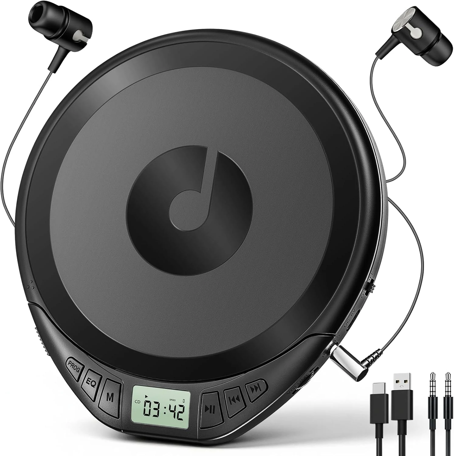 KOVCDVI portable CD player with headphones (anti-skip, LCD, AUX)