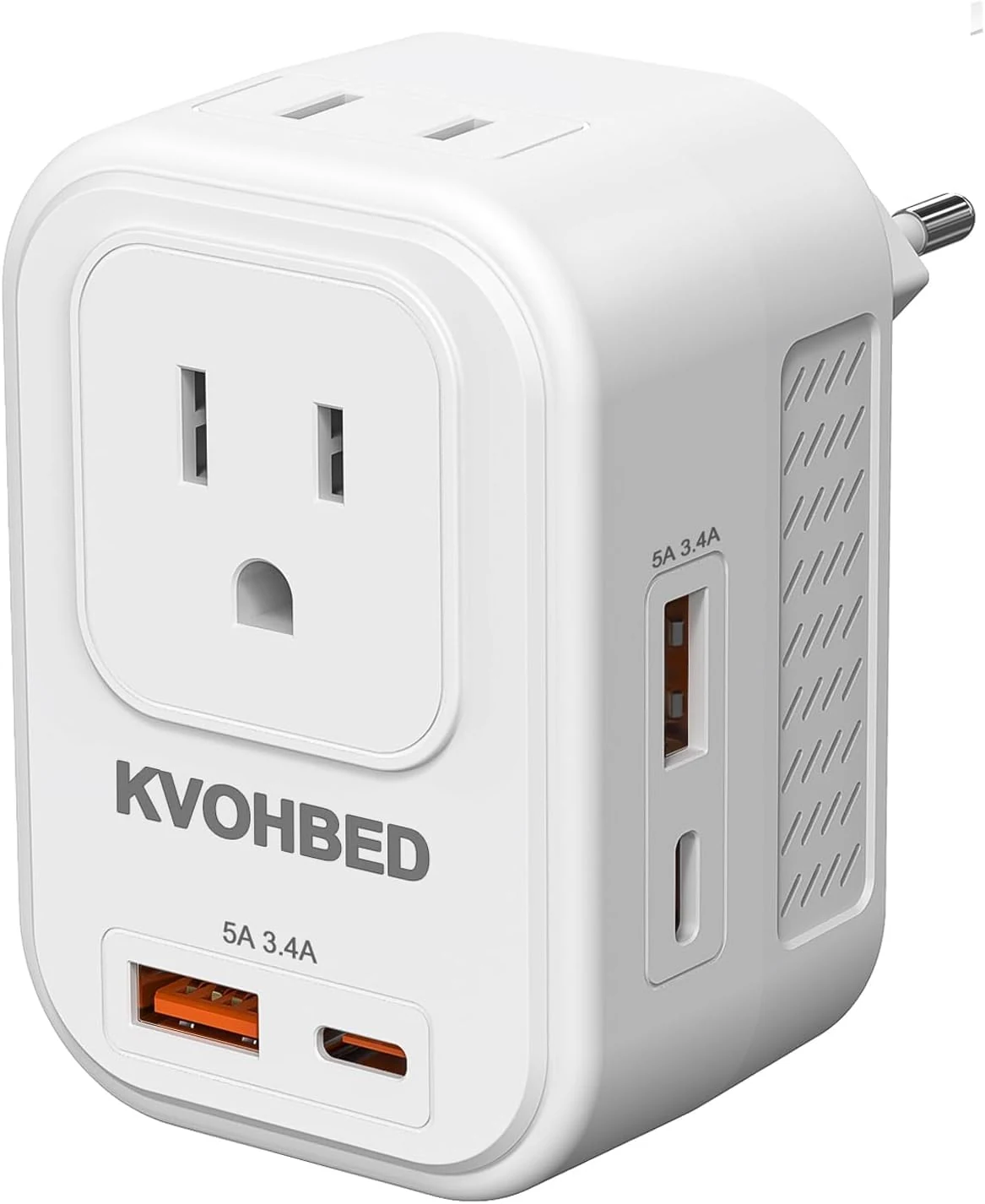 Voltage Converter US to Europe Travel: 220V to 110V Converter for European Country, Adapter with Fast Charging 2 USB A&2 Type C