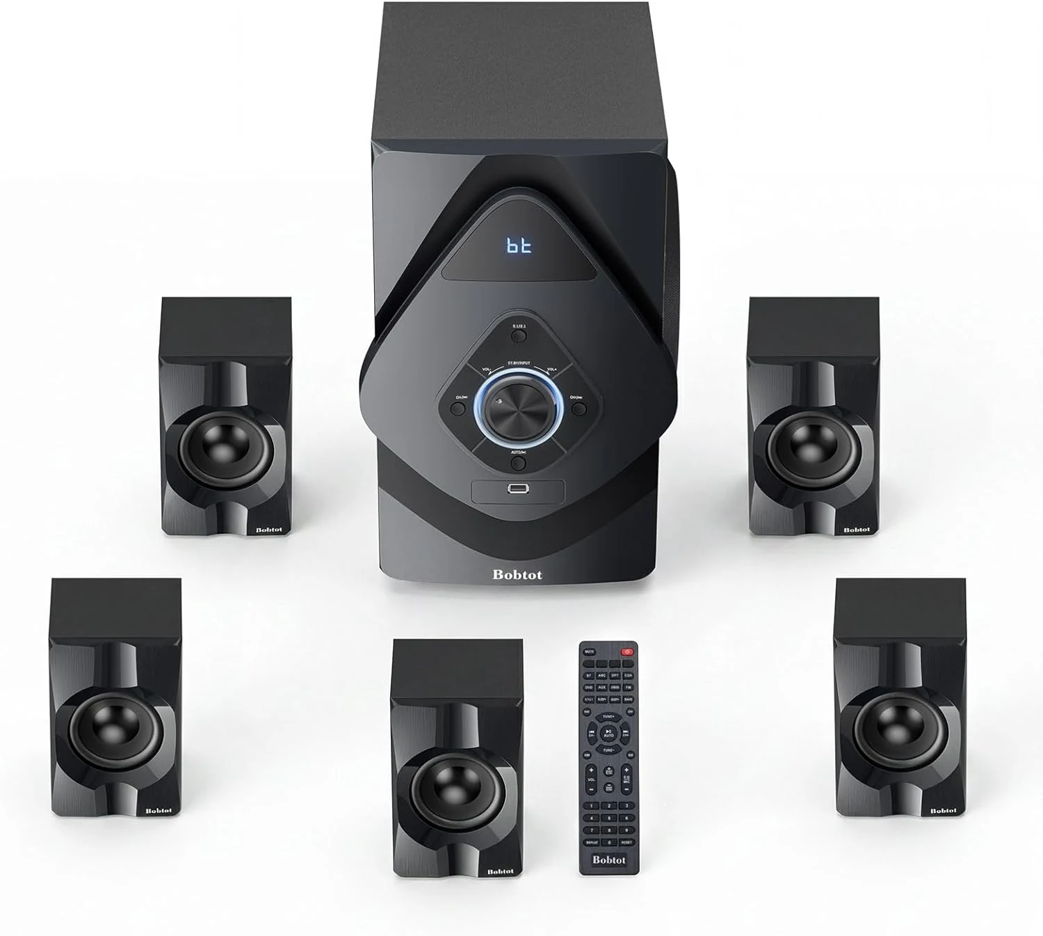 Bobtot Home Theater System Wireless Rear Satellite Speakers 800W 6.5 inch Subwoofer 5.1/2.1 Channel Surround Sound Systems with ARC Optical Bluetooth Input