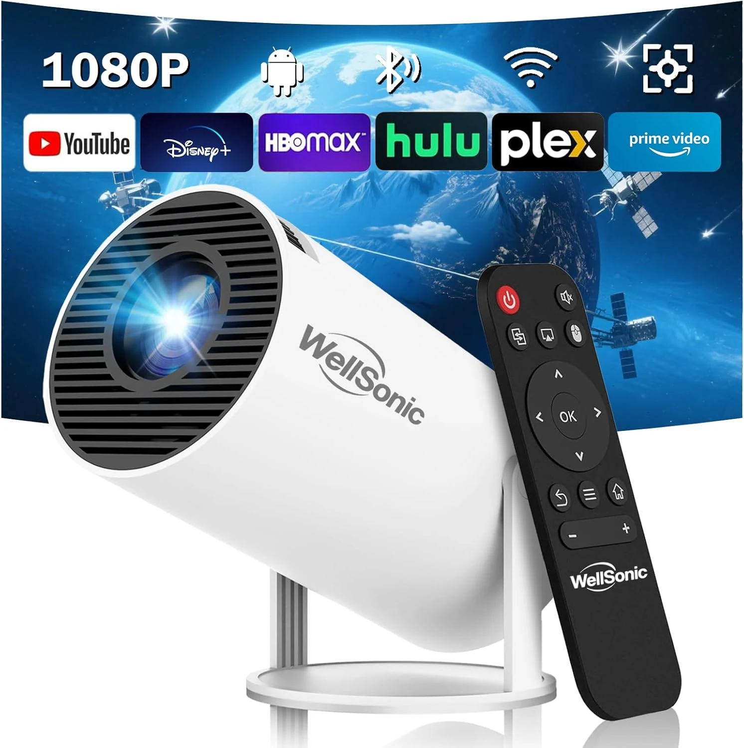 Mini Projector Support 1080P, 200 Ansi Outdoor & Home Movie Portable Projector with Wifi6 and 5.0 Bluetooth