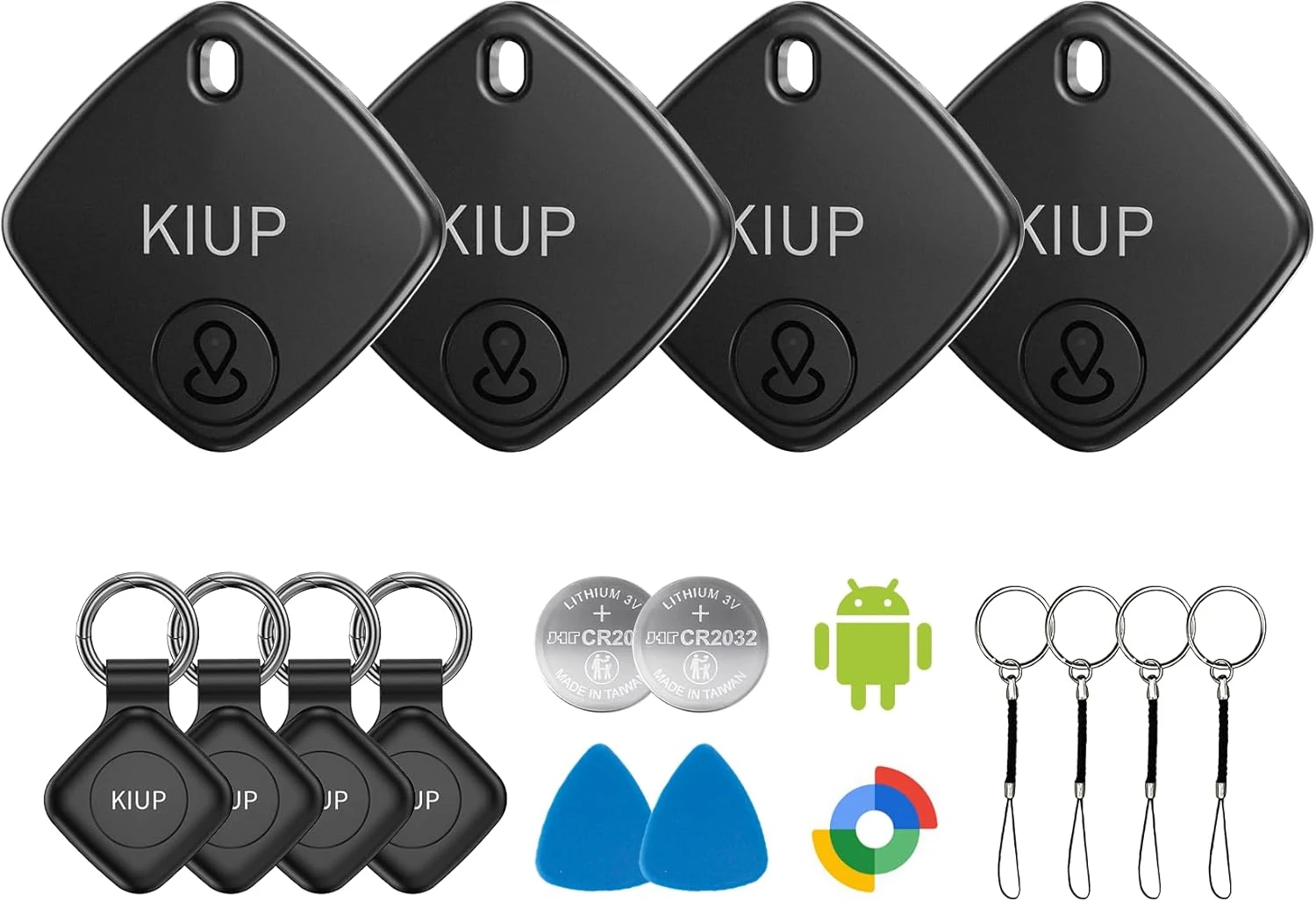 KIUP Air Tags for Android (4-Pack) with Case, 2-Year Battery, IP65 Tracker