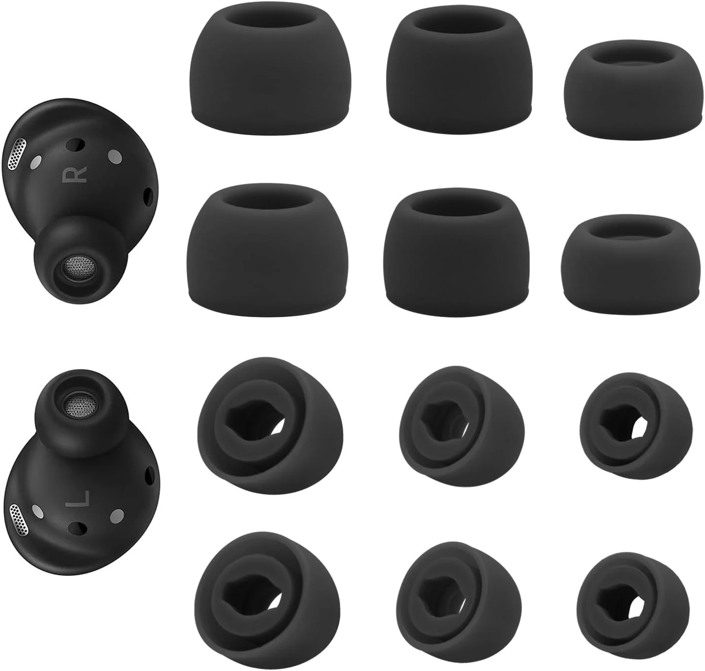 6 Pairs Replacement Eartips for Samsung Galaxy Buds Pro Headphones, Silicone Tips Earbuds Eartips Set, L/M/S Earplug Replacement Accessories (Black, Without Pen)