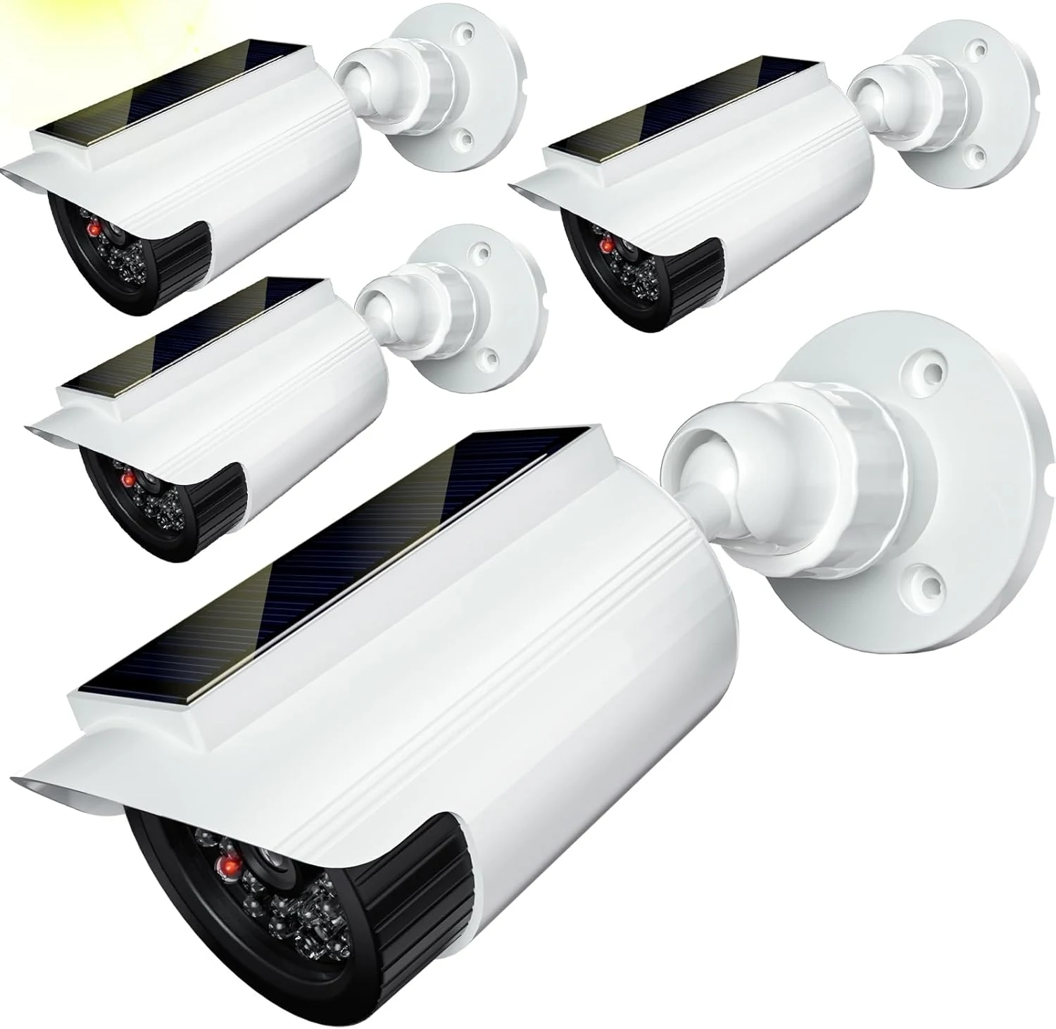 WALI Fake Dummy Camera, Solar Powered Fake Security Camera with LED Light (SOLTC-W4) - 4 Pack, White