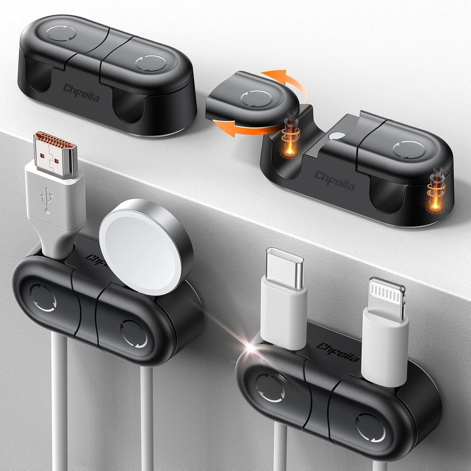 Chfeila Magnetic Cable Clips (4-Pack, Dual Slot)