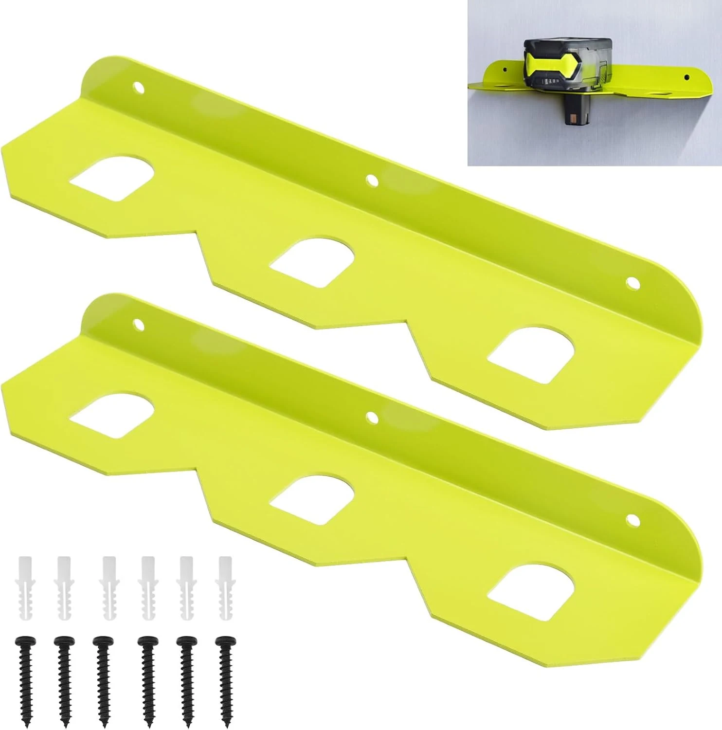 2 Pcs Metal Ry-obi 18V Battery Holder/Battery Wall Mount Rack for Ryobi 18V Battery Storage with 3 Slots